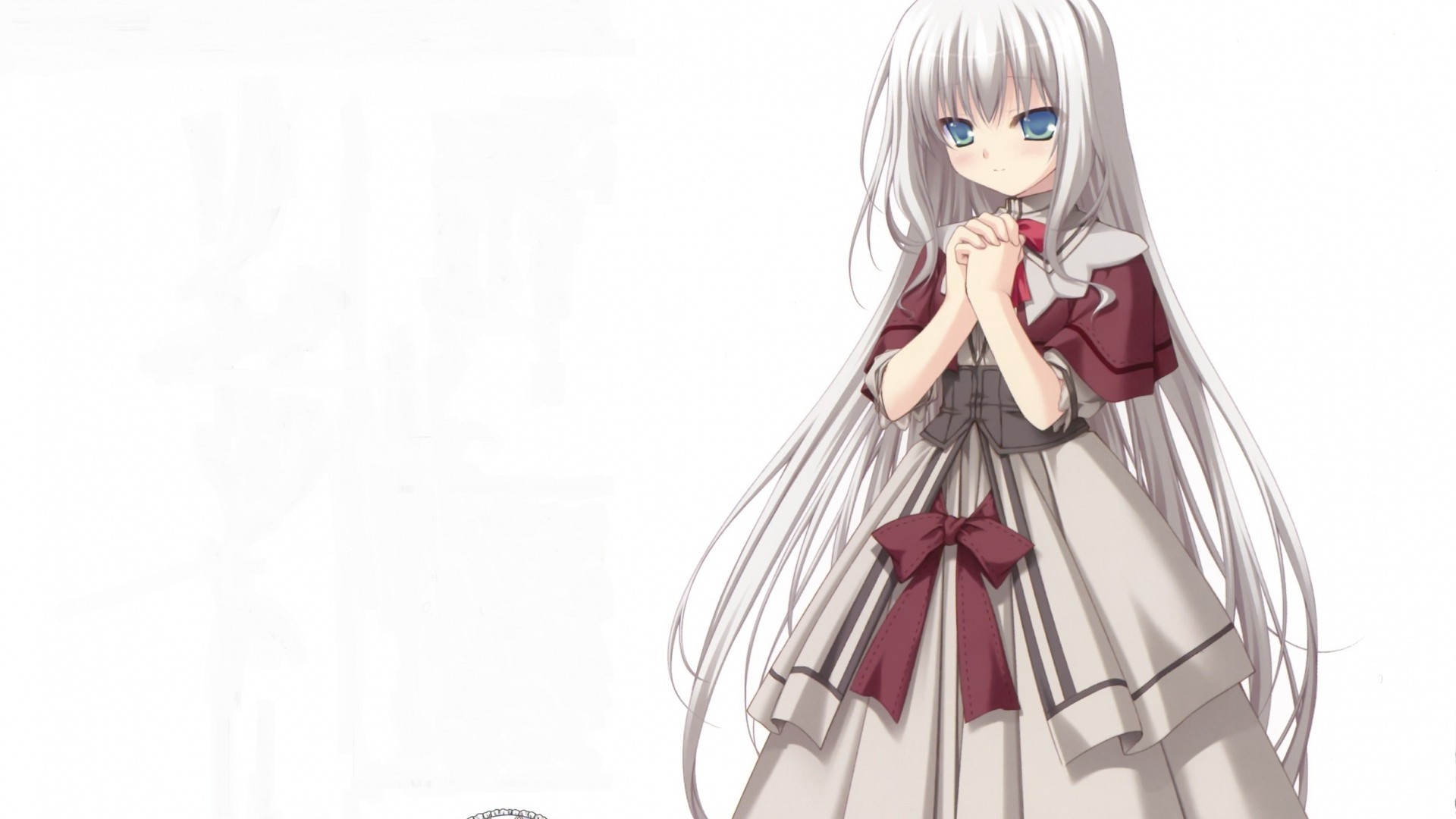 Ragazza anime, Preghiera, Capelli bianchi, Sfondo bianco, 1920x1080, wallpaper desktop