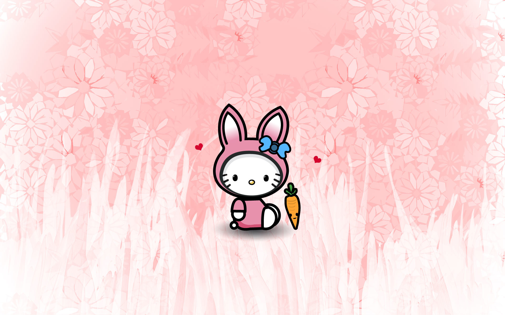 Hello Kitty, Costume da coniglio, Carota, Rosa, Sanrio, Full HD, sfondo Windows 11