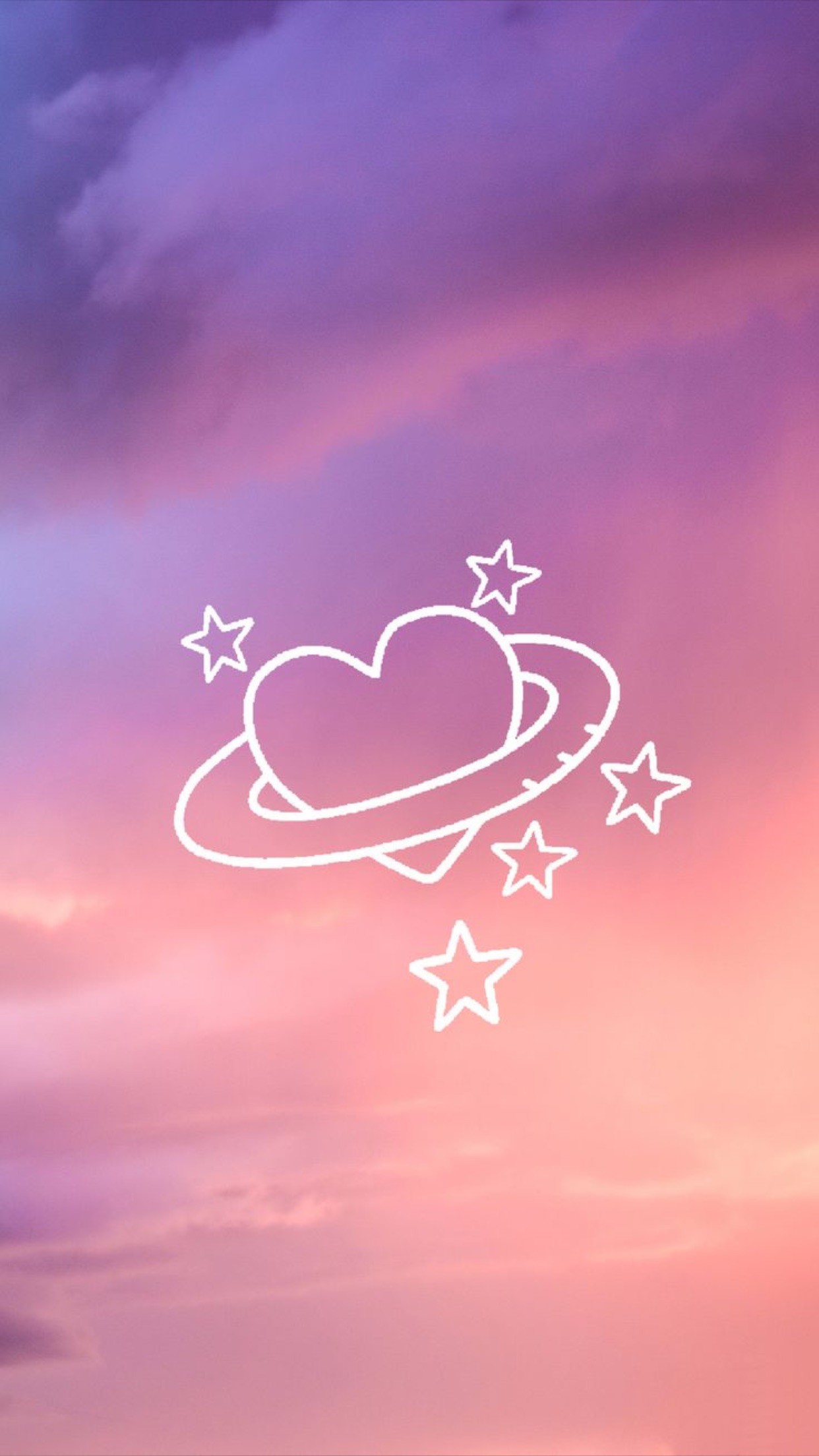 Pianeta, Cuore, Stelle, Cielo al tramonto, Pastello, Full HD, schermata di blocco iPhone