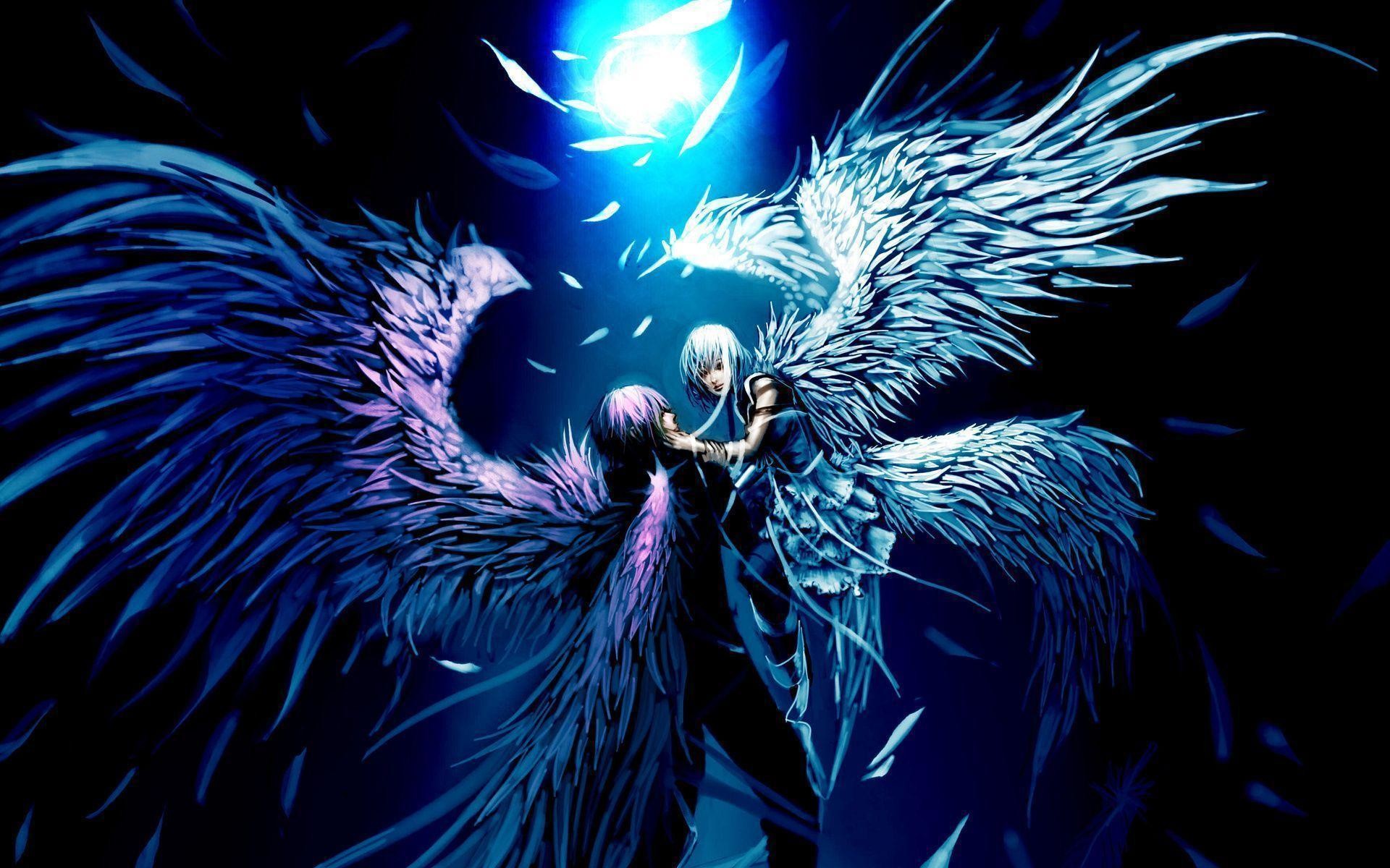 Angeli, Ali blu, Coppia, Luce, Arte fantasy, 1920x1200, immagine di sfondo
