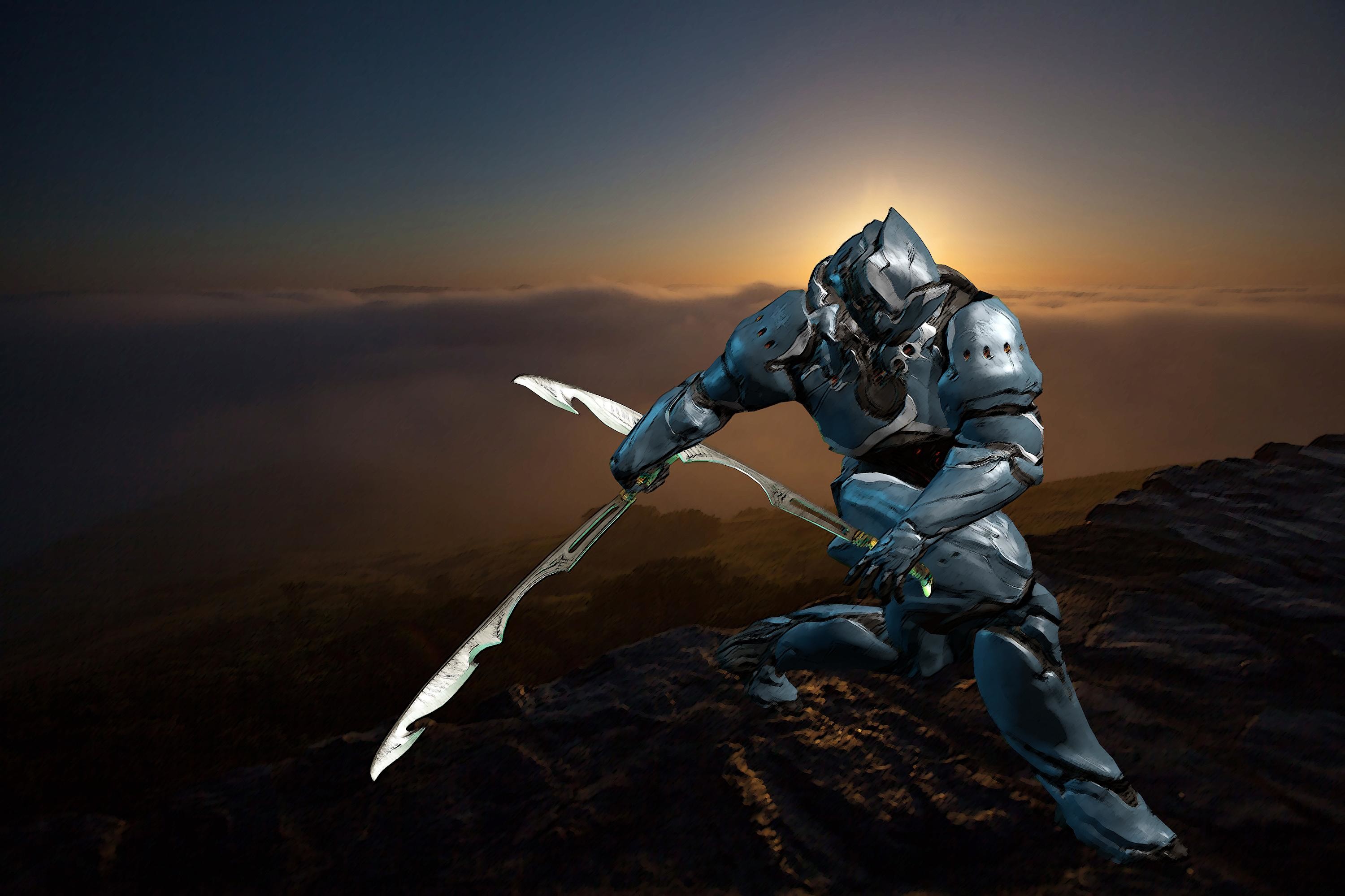 Warframe, Excalibur, Spada, Tramonto, 2K, sfondo per portatile