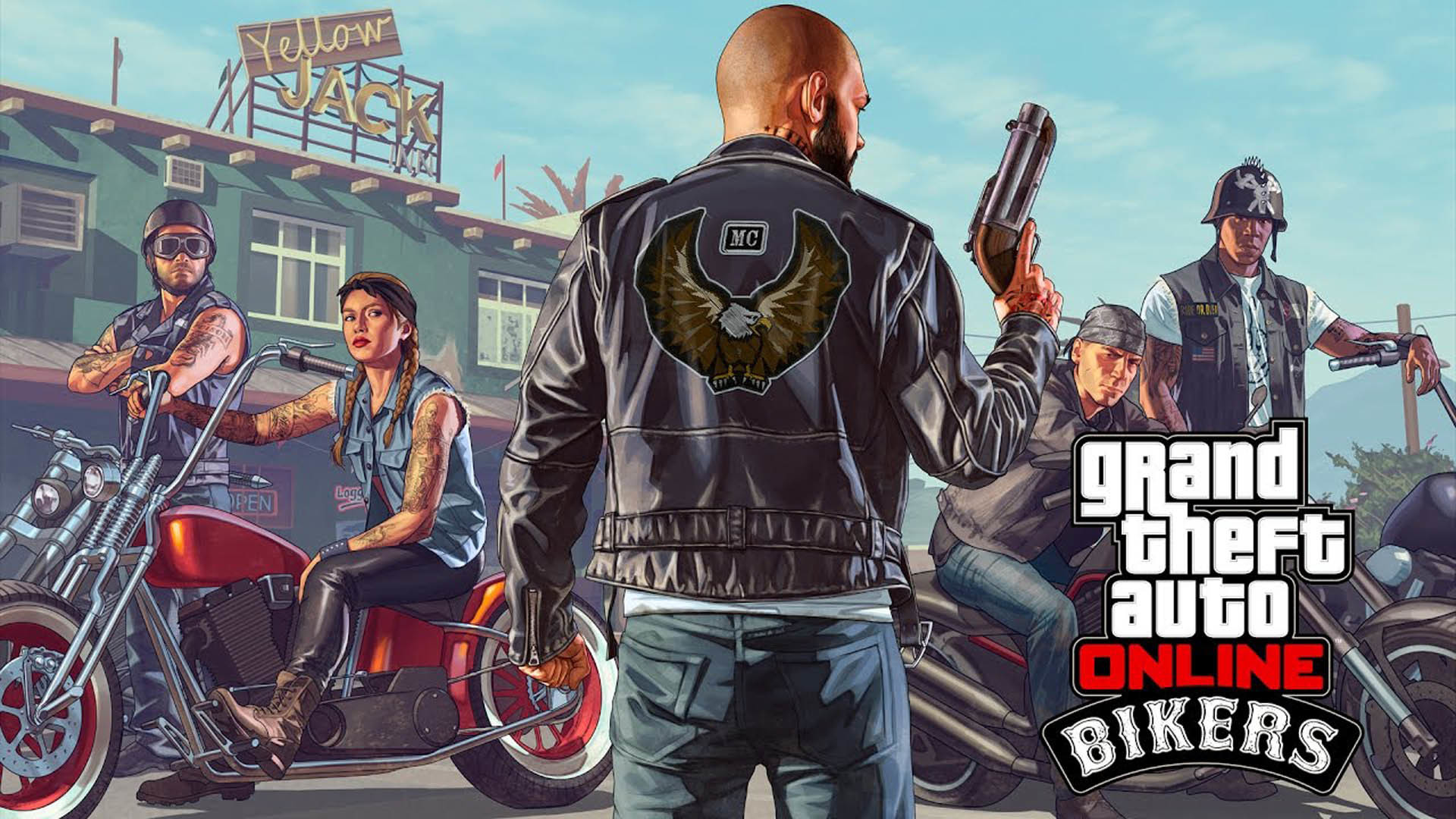 GTA Online, Bikers, Motociclisti, Giacca di pelle, 16:9 Full HD, sfondo widescreen