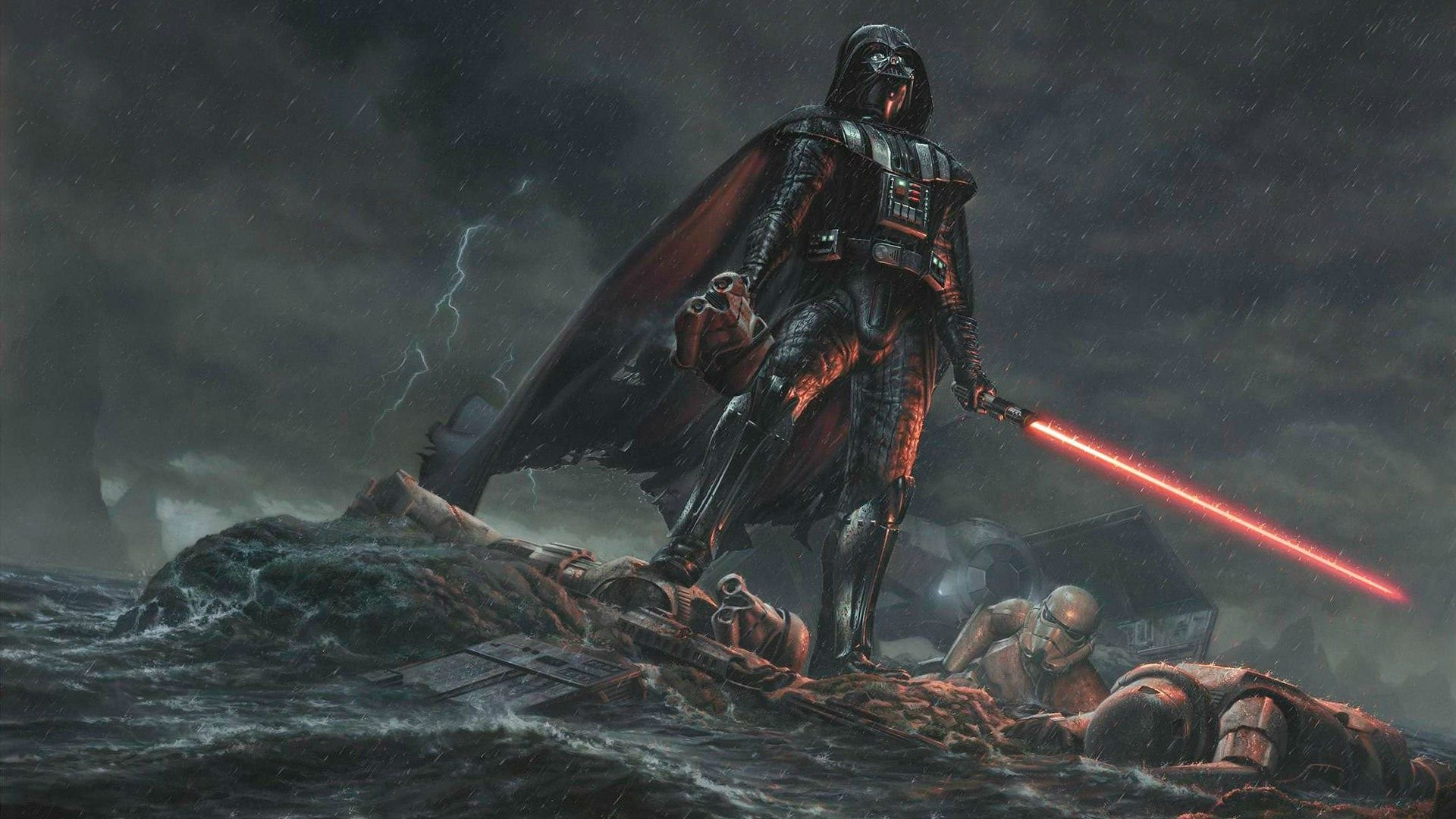 Darth Vader, Spada laser, Rogue One: A Star Wars Story, Mustafar, Arte digitale, sfondo 1080p
