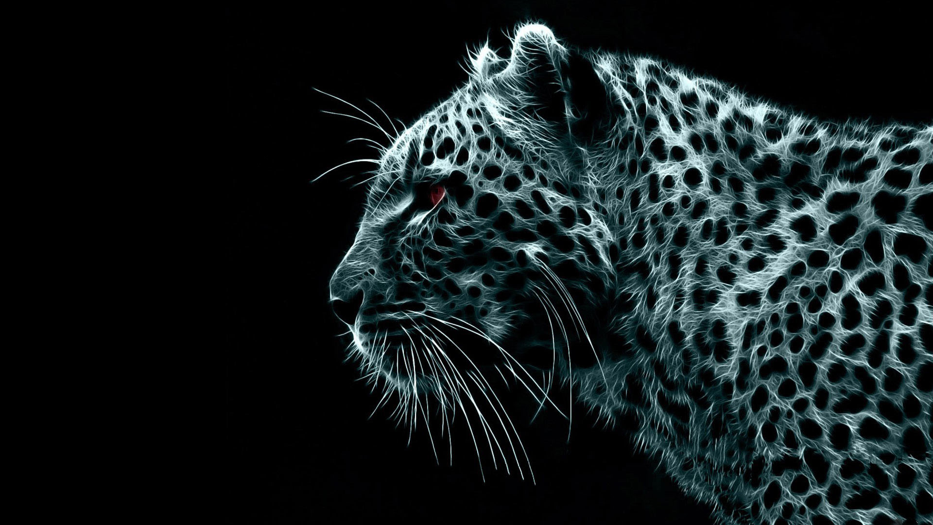 Leopardo, Frattale, Profilo, Sfondo nero, Full HD, wallpaper per PC