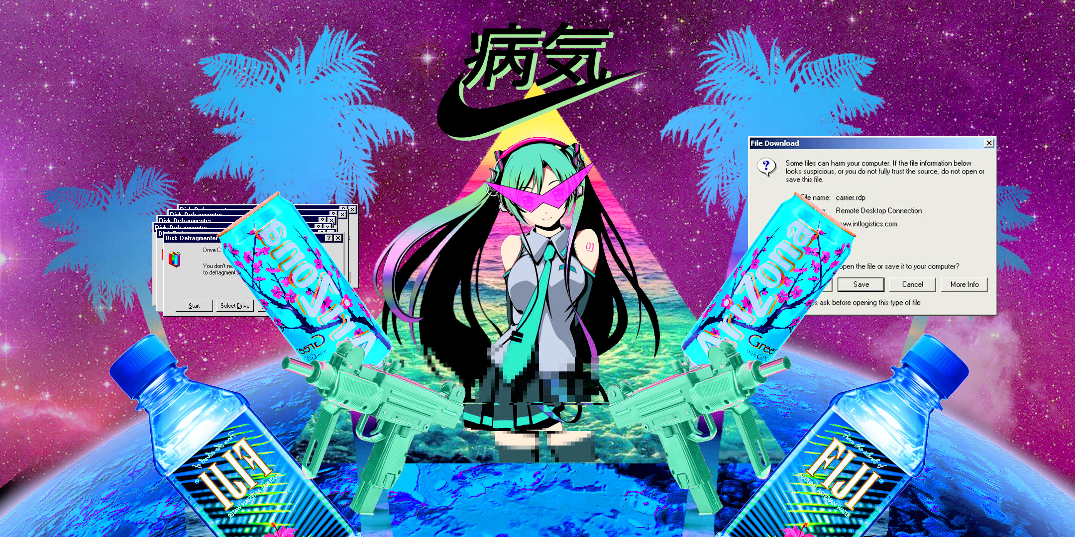 Vaporwave, Anime, Fiji Water, AriZona, Windows, Full HD, sfondo per PC