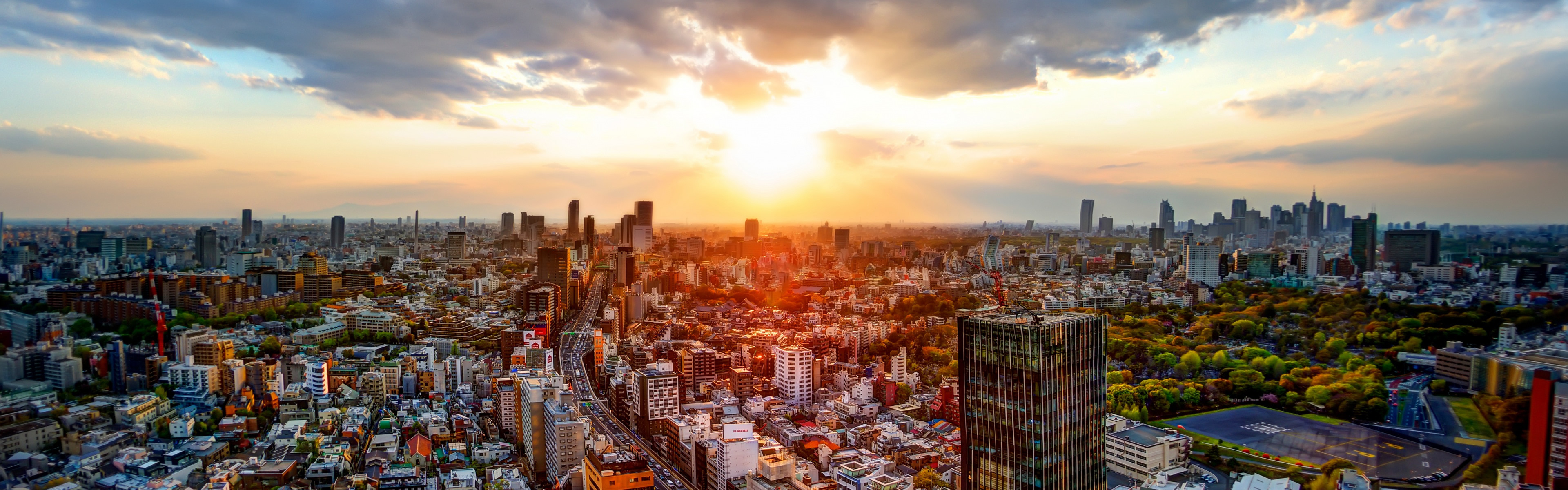 Città, Tramonto, Skyline, Vista dall'alto, Full HD, wallpaper desktop