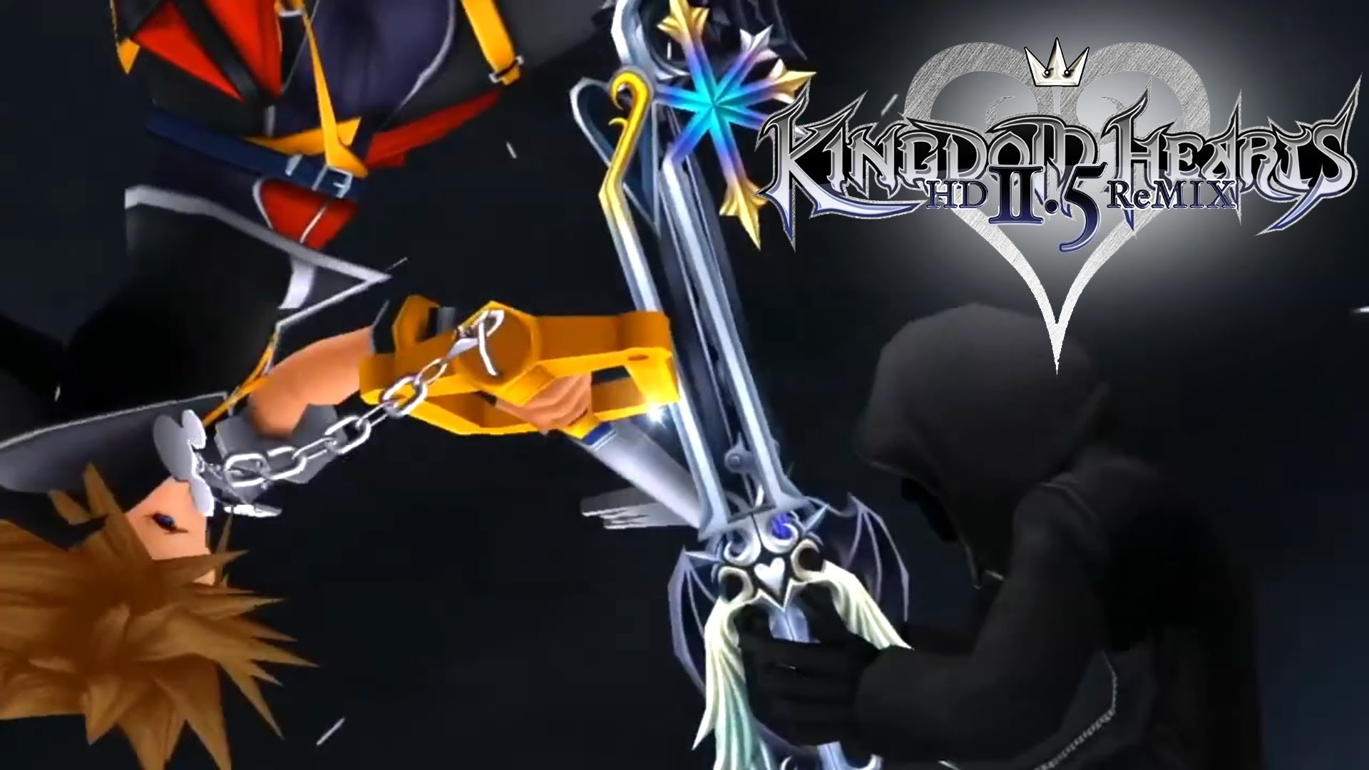 Kingdom Hearts HD 2.5 ReMIX, Sora, Organizzazione XIII, Keyblade, Sfondo nero, wallpaper desktop