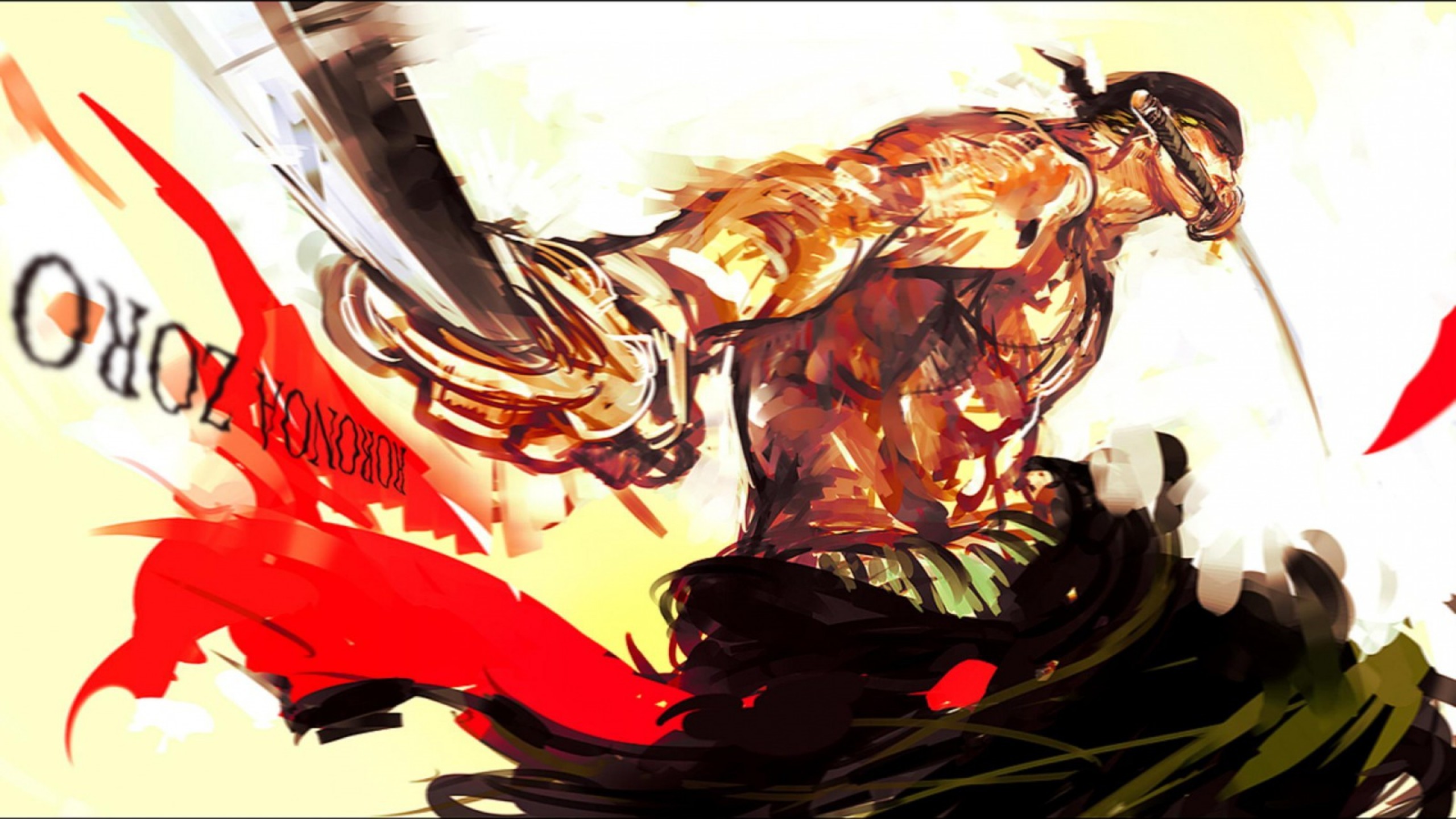 Roronoa Zoro, One Piece, Katana, Rosso, 2K, sfondo per portatile