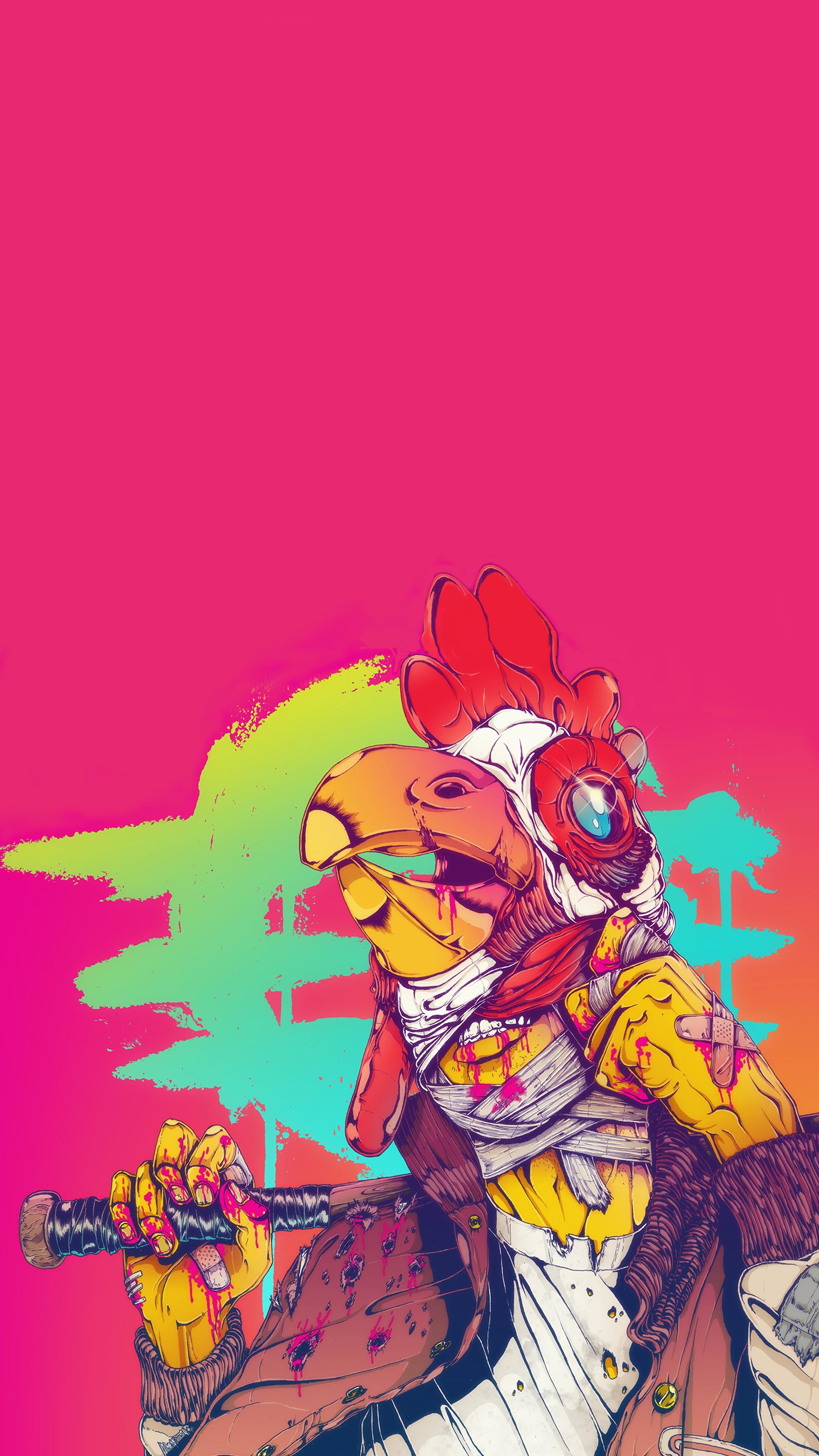Jacket, Hotline Miami, Maschera da gallo, Sfondo rosa, QHD+, schermata di blocco del cellulare