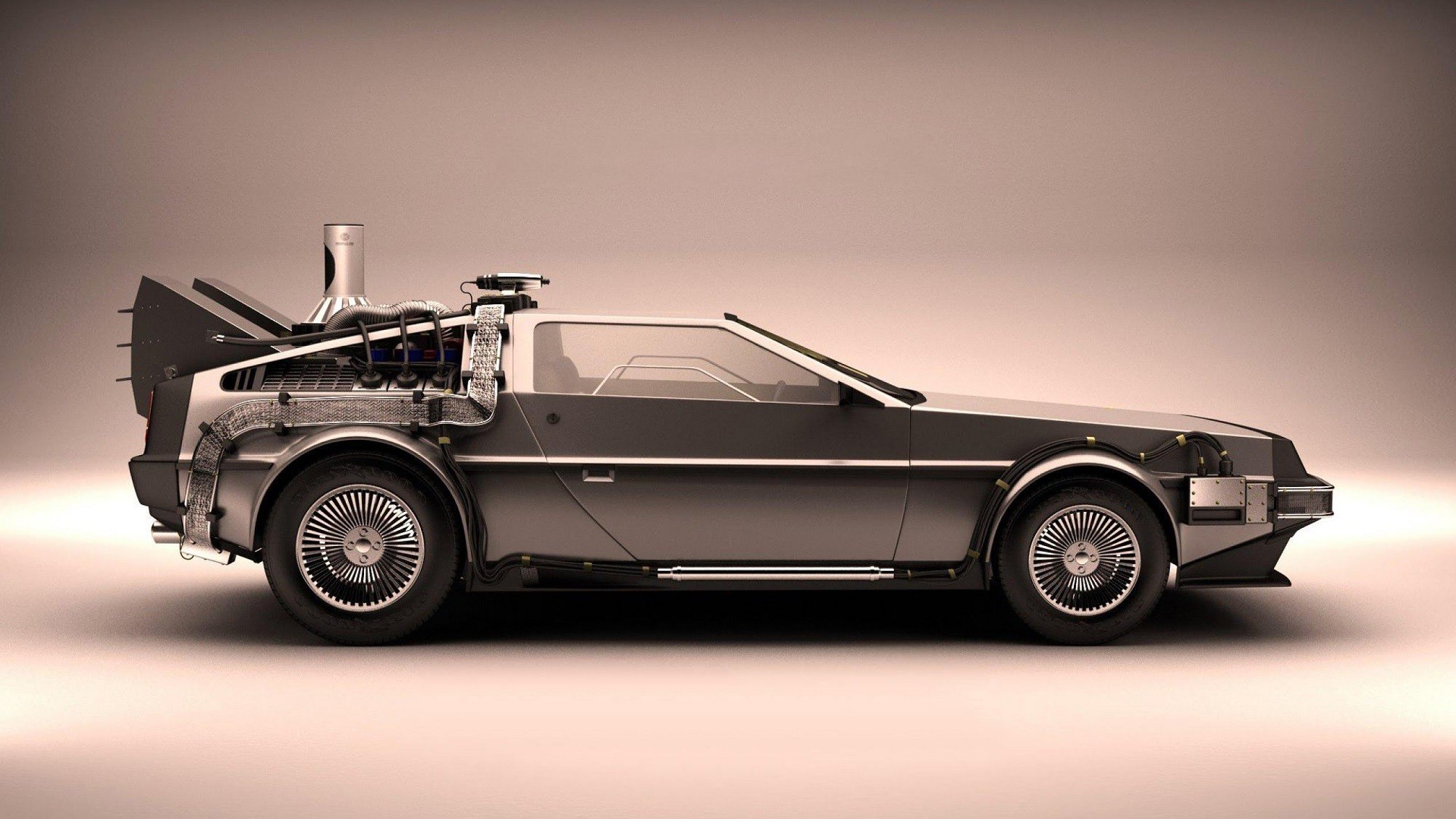 DeLorean DMC-12, Ritorno al futuro, Macchina del tempo, Vista laterale, sfondo widescreen Full HD