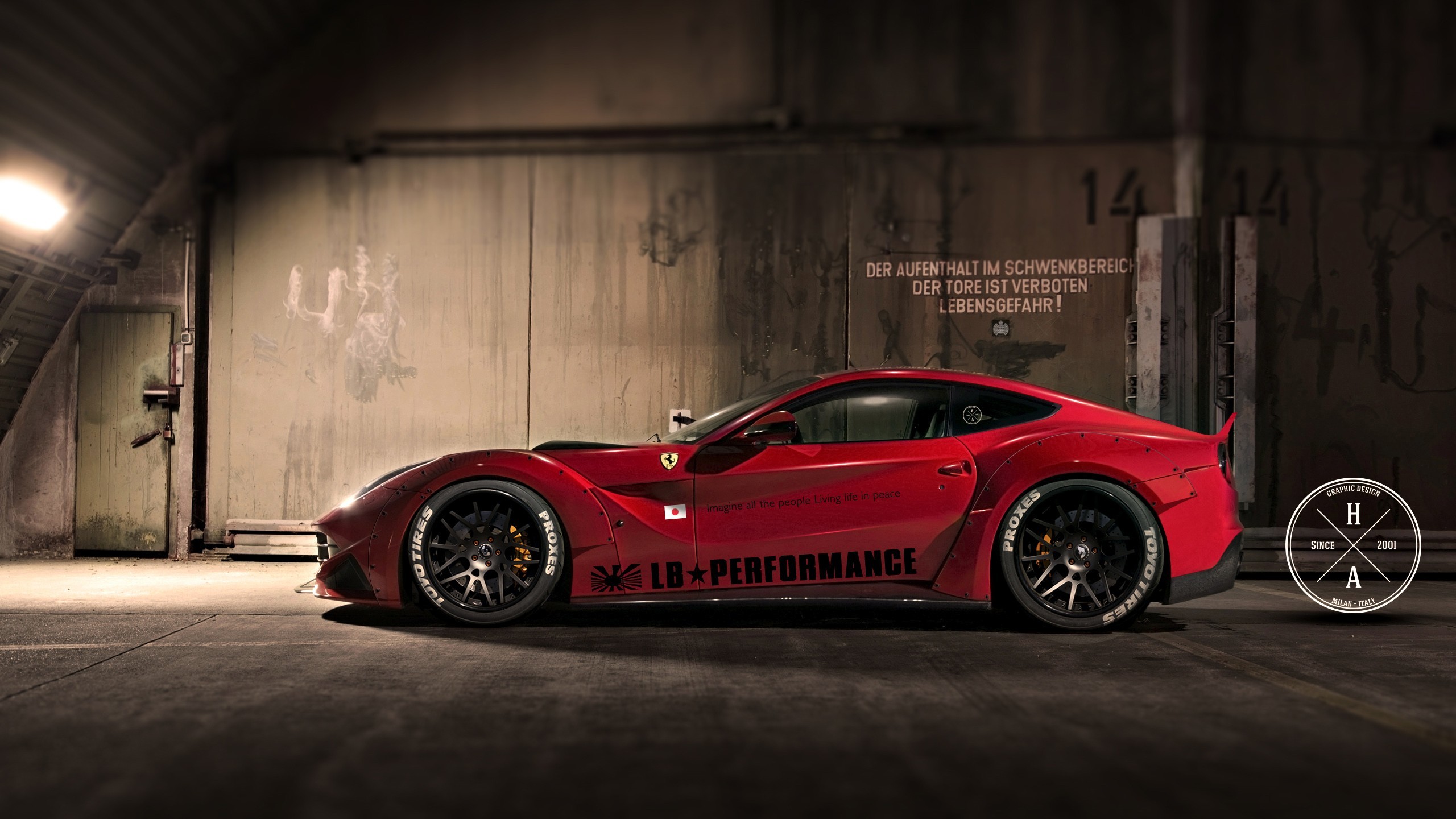 Ferrari F12berlinetta, Liberty Walk, Ferrari, Garage, 2K, sfondo desktop
