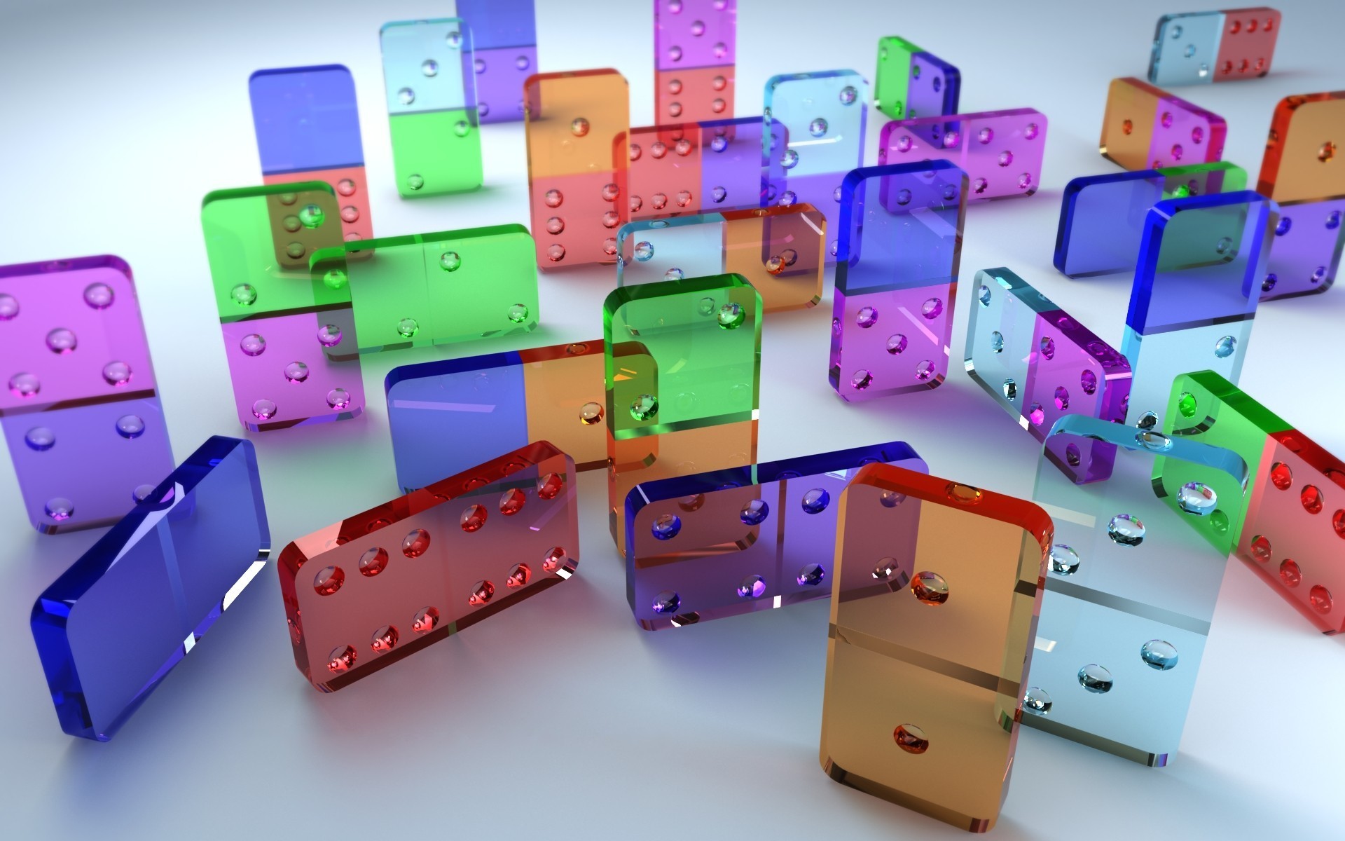 Domino, Vetro colorato, Rendering 3D, Full HD, wallpaper desktop