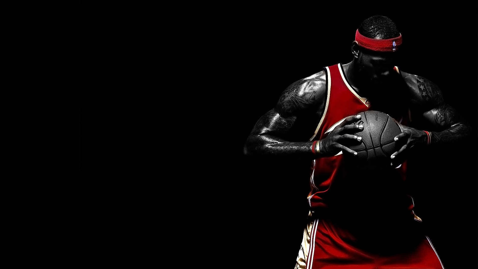 LeBron James, Pallacanestro, Sfondo nero, Chiaroscuro, Full HD, wallpaper per computer