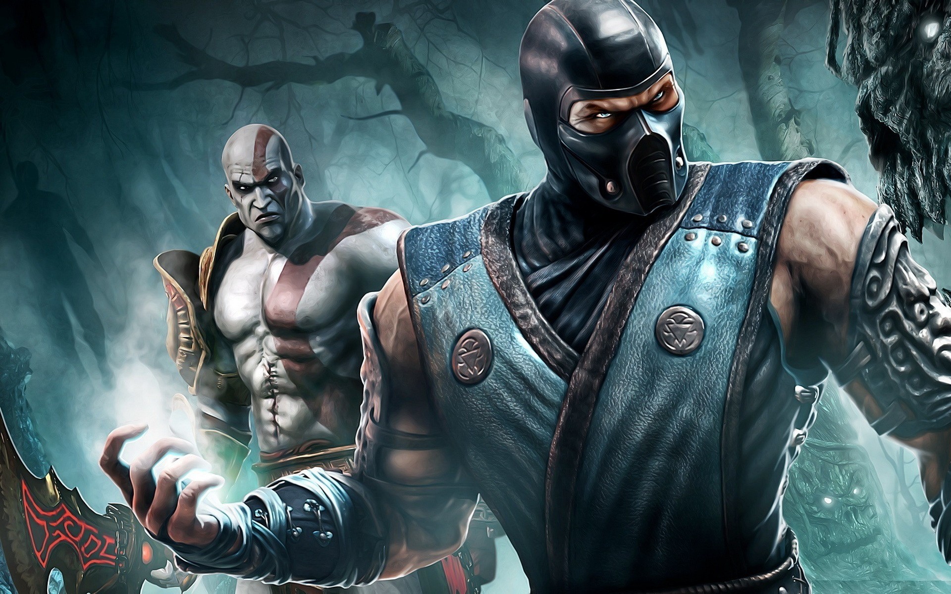 Sub-Zero, Kratos, Mortal Kombat, God of War, Crossover, 1920x1200, immagine di sfondo