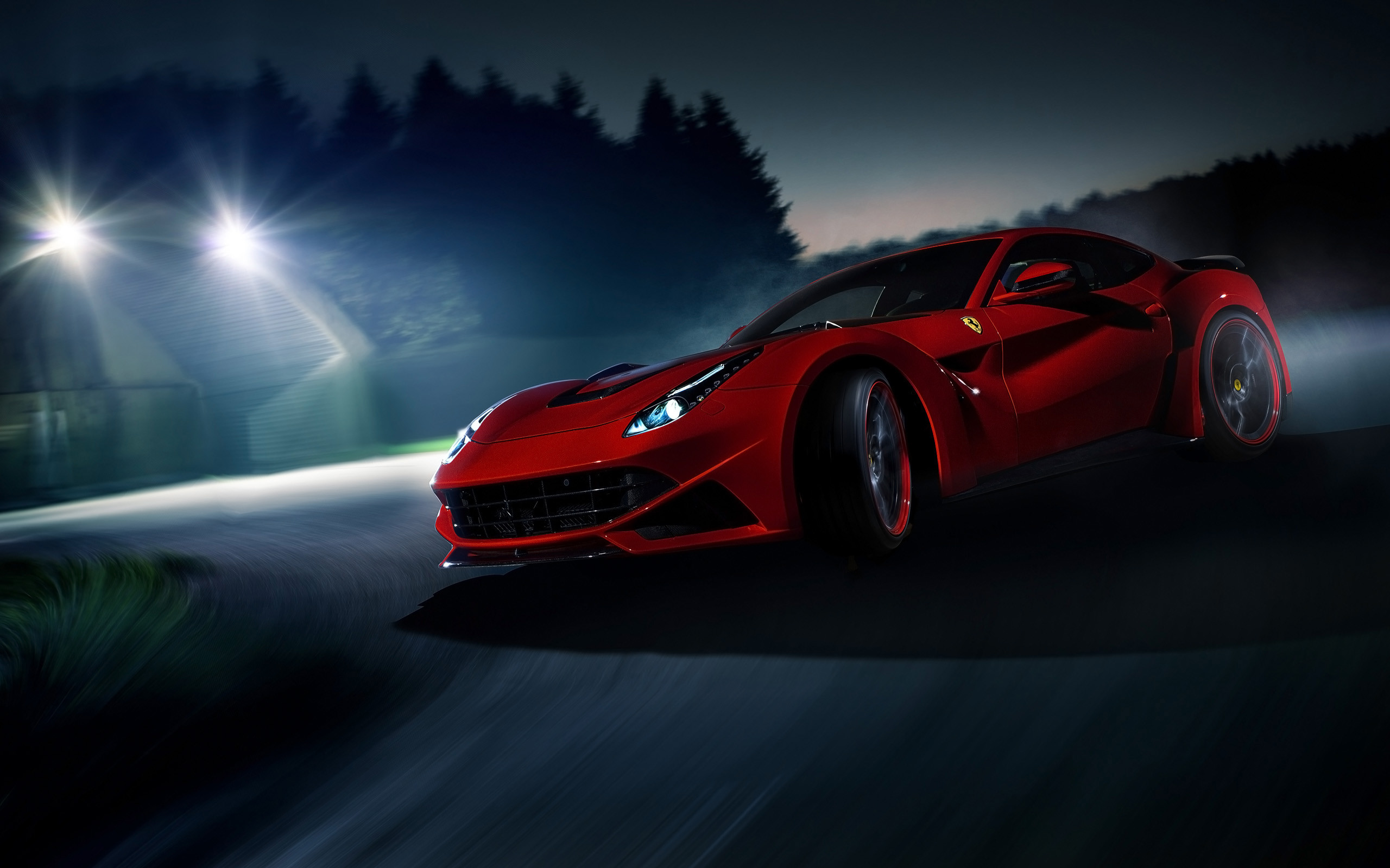 Ferrari F12berlinetta, Rosso, Notte, Supercar, 2K, sfondo desktop