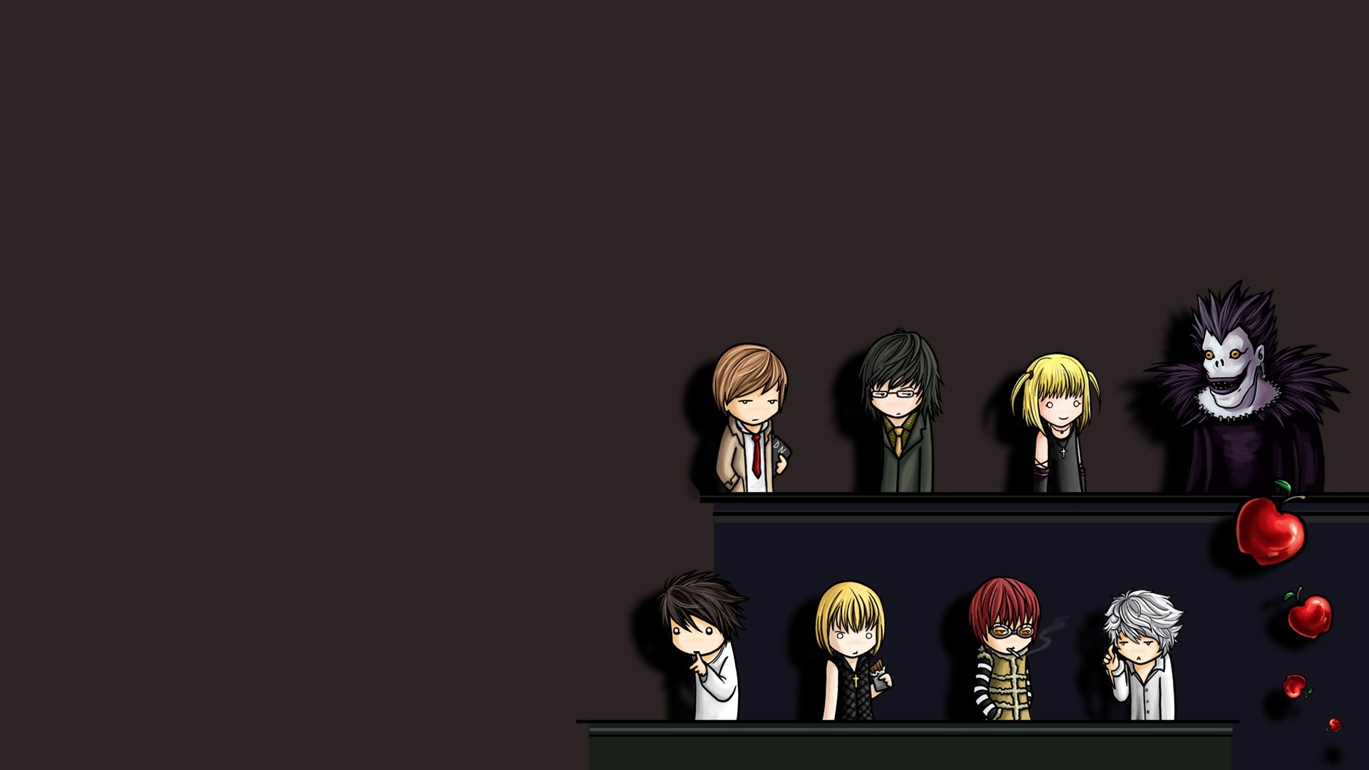 Ryuk, Light Yagami, L, Misa Amane, Death Note, Chibi, Full HD, sfondo per portatile