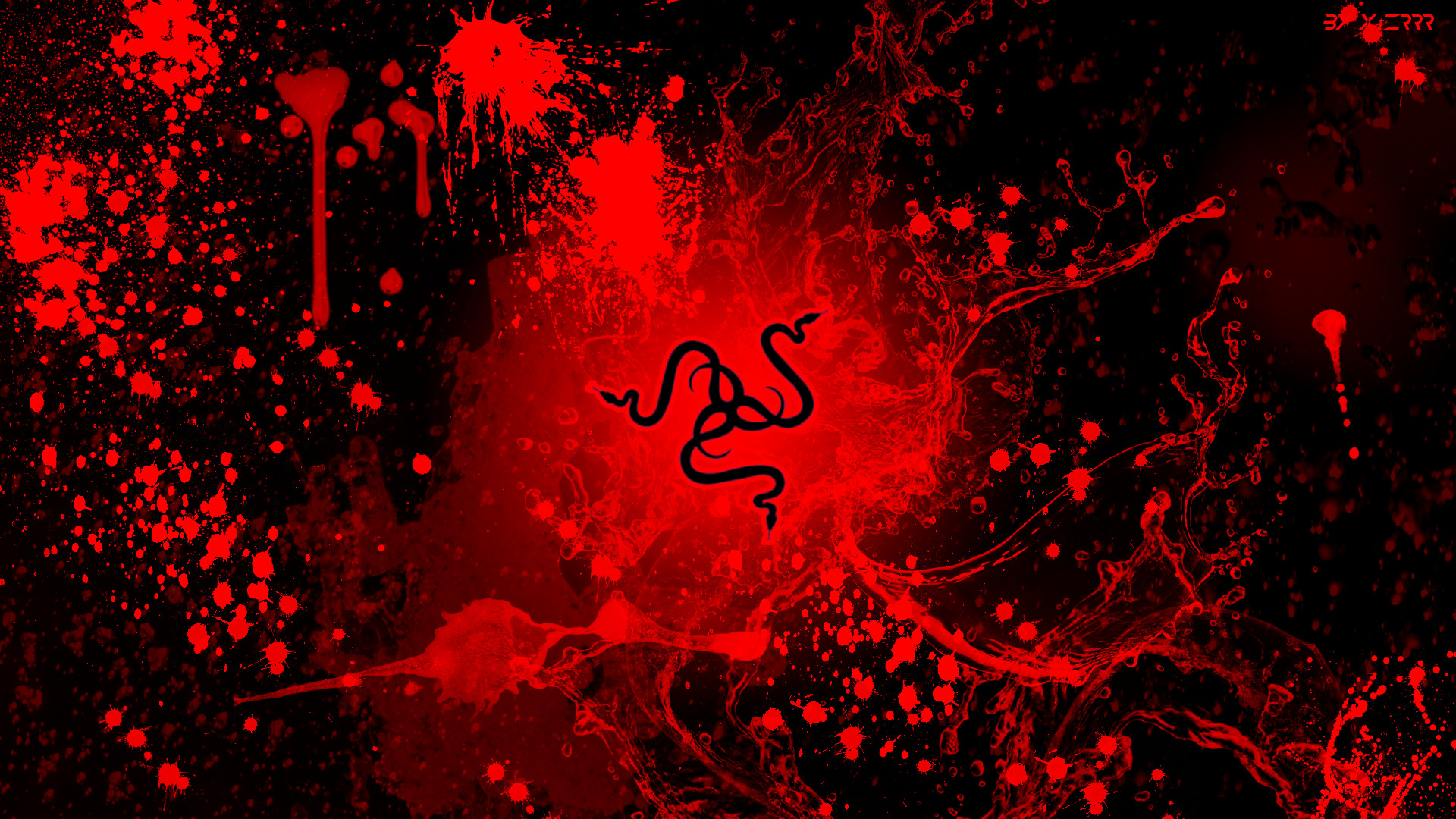 Razer, Logo Razer, Schizzi rossi, Rosso, Full HD, sfondo per PC