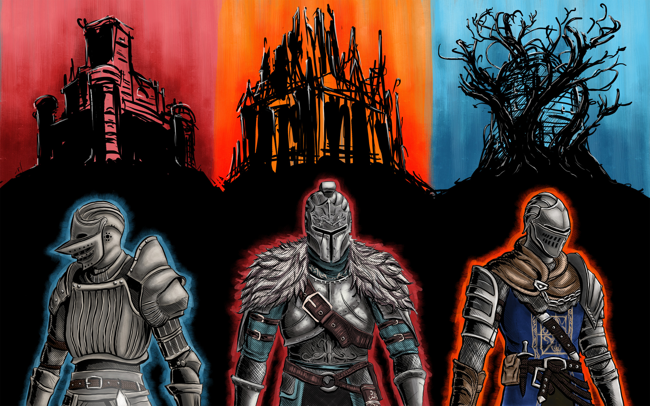 Dark Souls, Dark Souls II, Dark Souls III, Cavalieri, Trilogia, 2K, sfondo per portatile