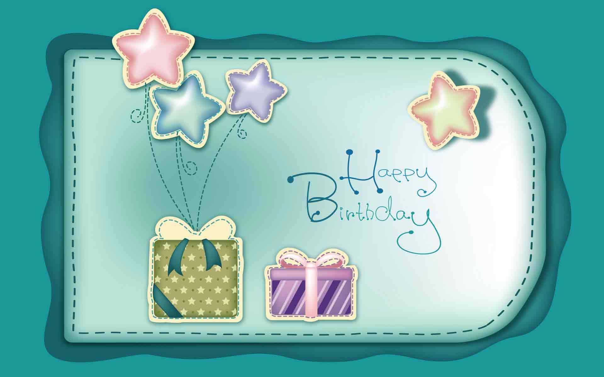 Biglietto di auguri, Happy Birthday, Regali, Stelle, Verde acqua, sfondo MacBook Air