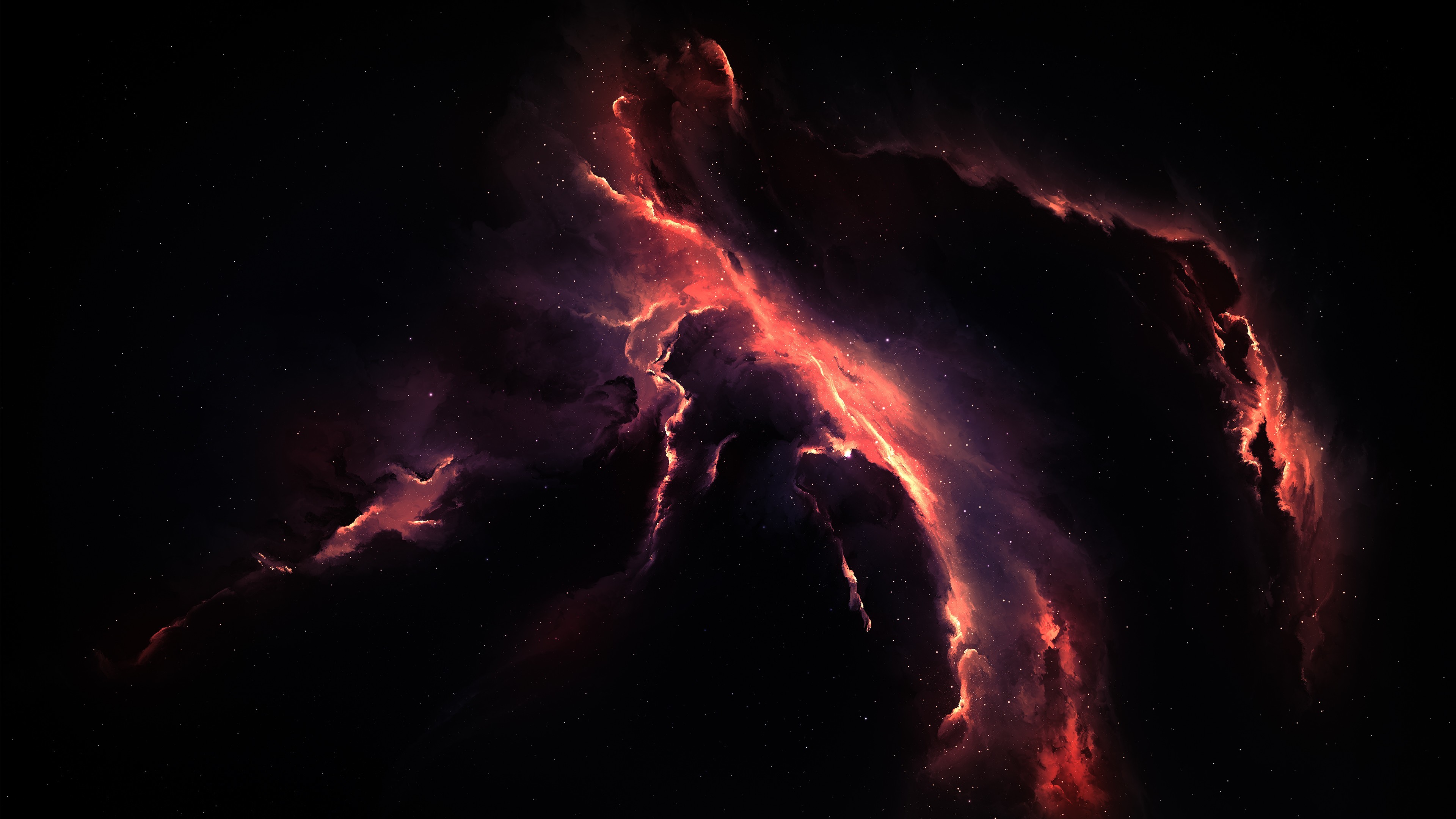 Nebulosa, Rosso, Sfondo nero, 16:9 4K, wallpaper widescreen