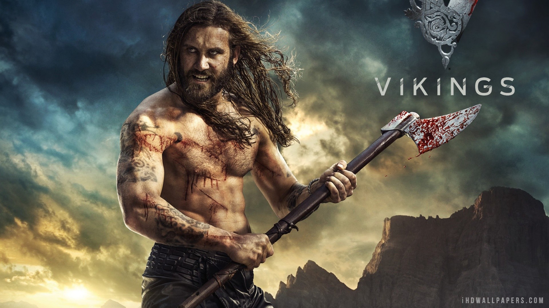 Rollo, Clive Standen, Vikings, Ascia, Logo, Full HD, sfondo desktop