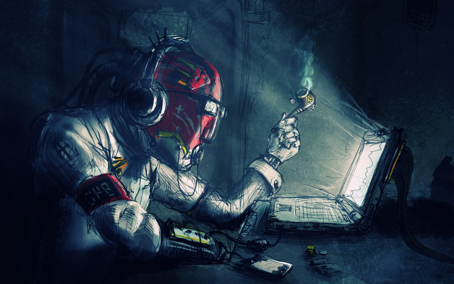 Hacker, Maschera antigas, Computer, Arte digitale, 1920x1200, sfondo MacBook Pro