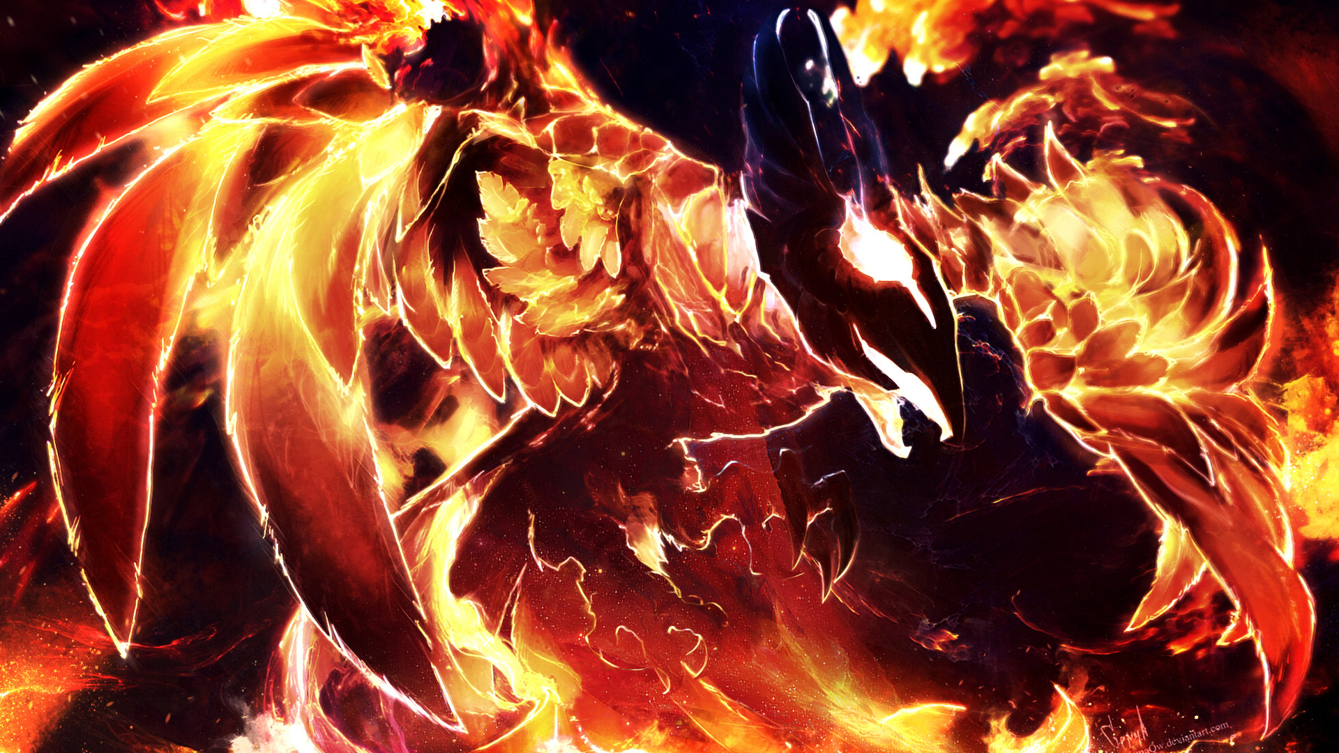 Phoenix, Dota 2, Fiamme, Uccello di fuoco, 16:9 Full HD, sfondo widescreen