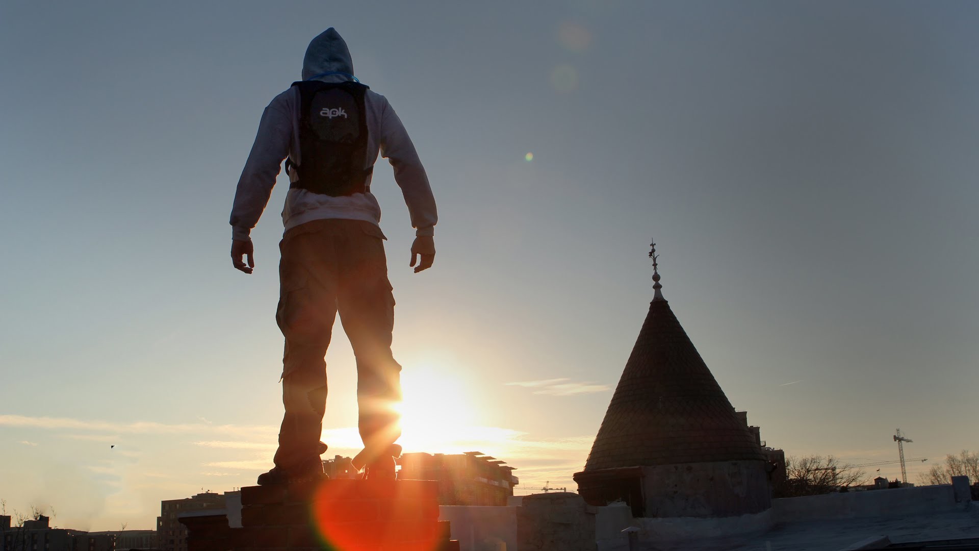 Parkour, Tetto, Tramonto, Controluce, Full HD, wallpaper per computer