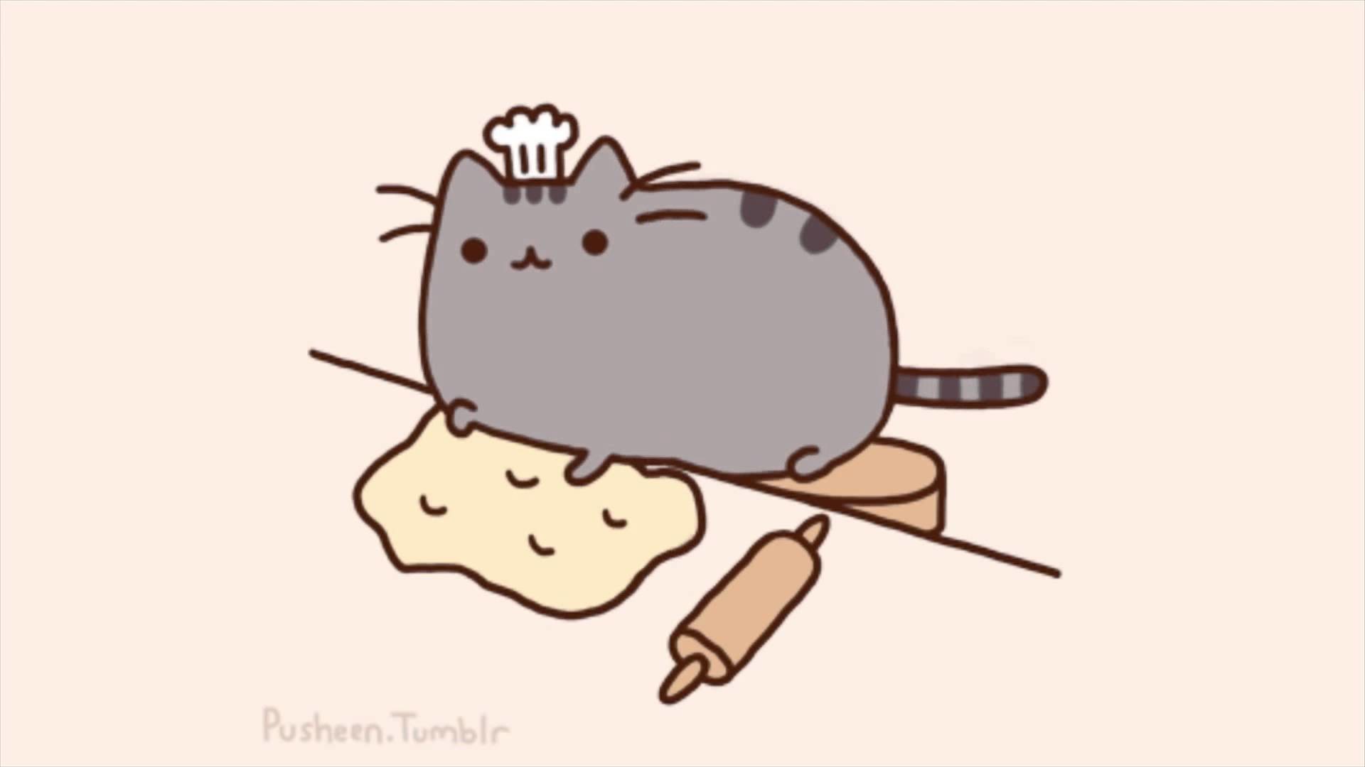 Pusheen, Cappello da chef, Impasto, Mattarello, 1920x1080, sfondo per PC