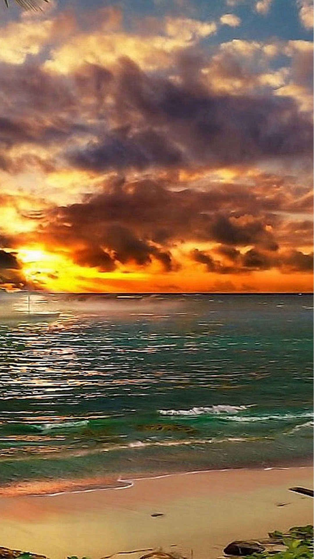 Tramonto, Spiaggia, Nuvole, Mare, Full HD, schermata di blocco del cellulare