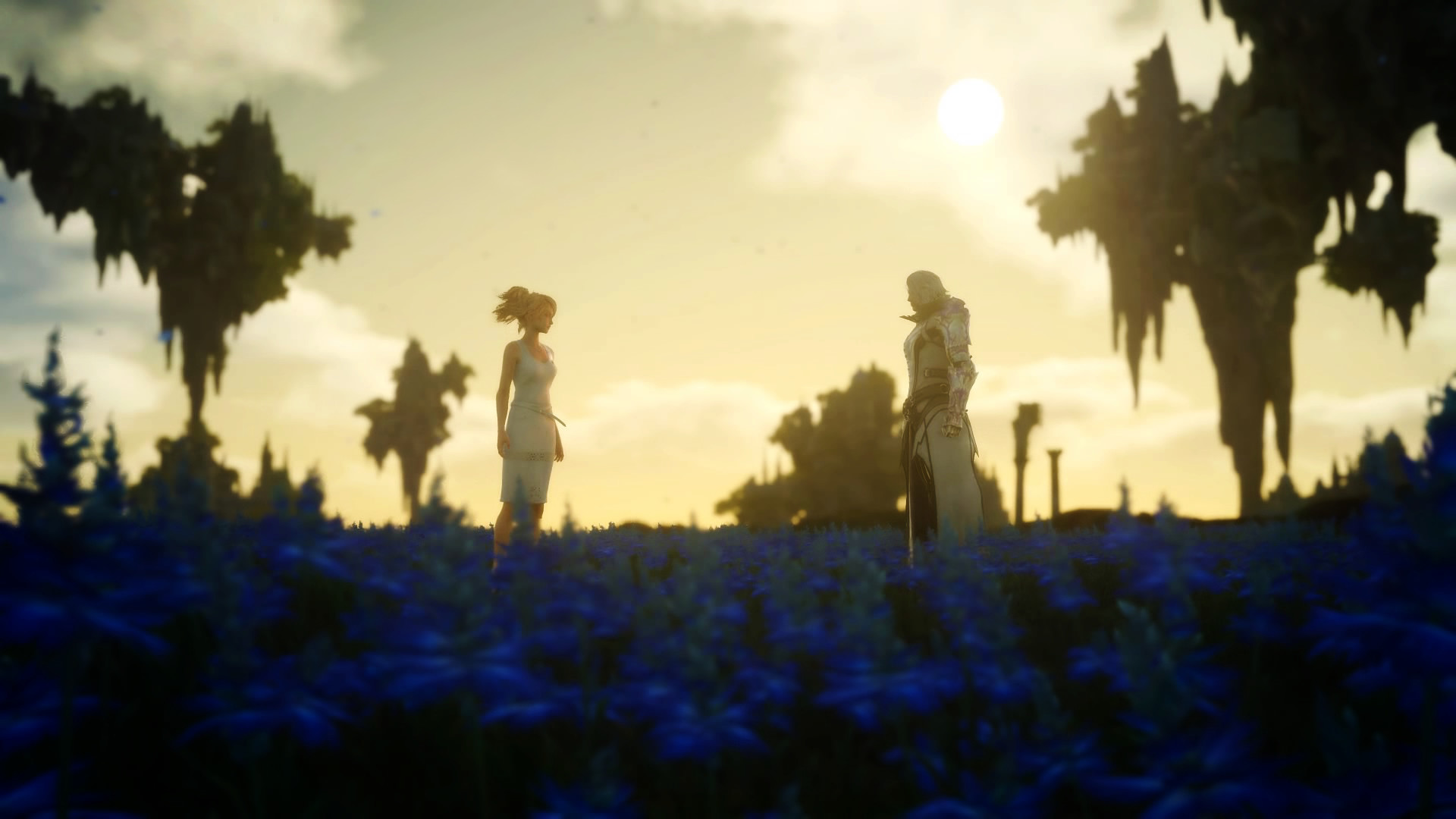 Final Fantasy XV, Tramonto, Silhouette, Alberi, Full HD, sfondo per PC
