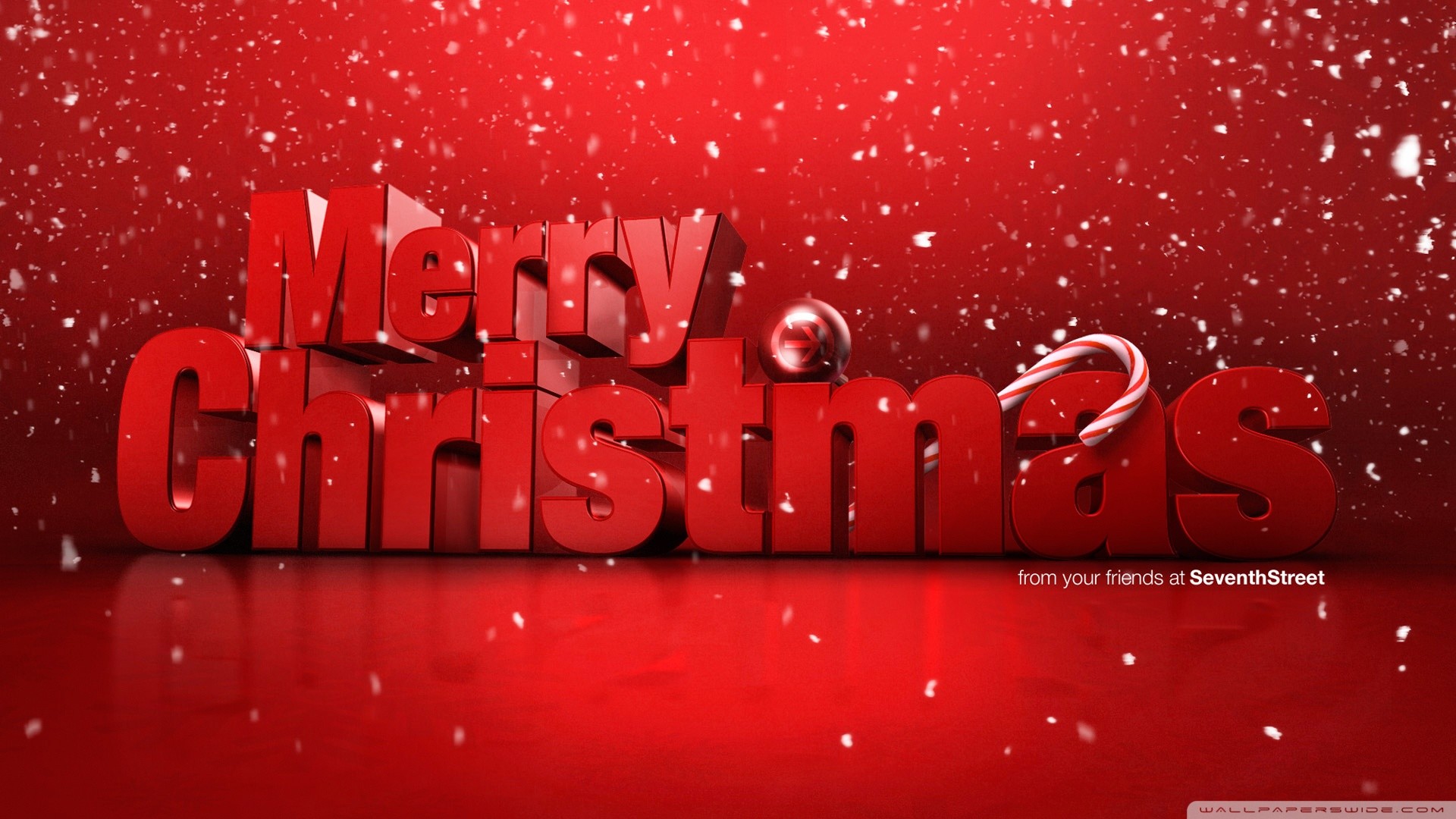 Merry Christmas, Scritta 3D, Bastoncino di zucchero, Rosso, Neve, sfondo desktop 1920x1080