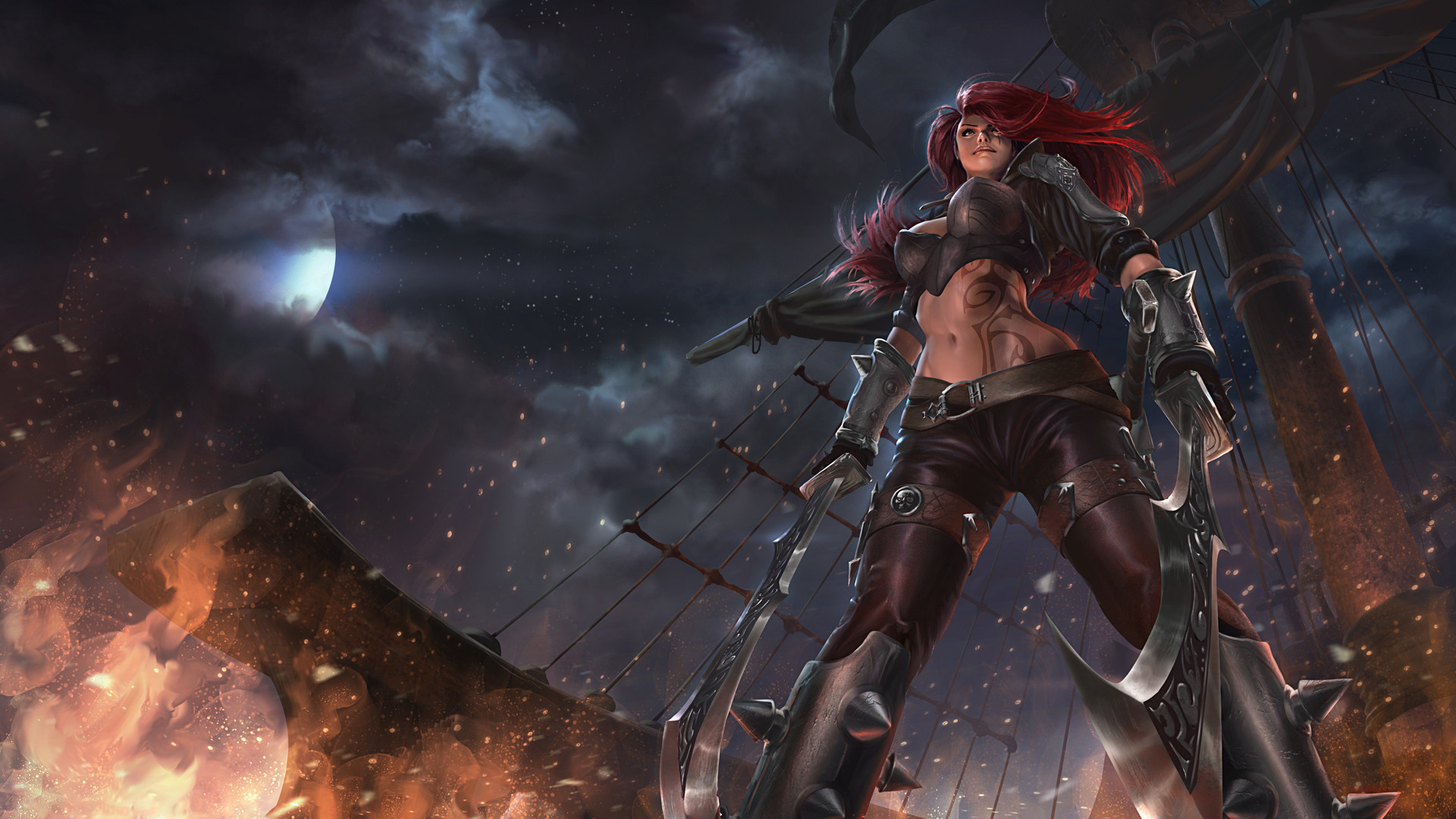 Katarina, League of Legends, Notte, Fuoco, Full HD 1080p, sfondo desktop