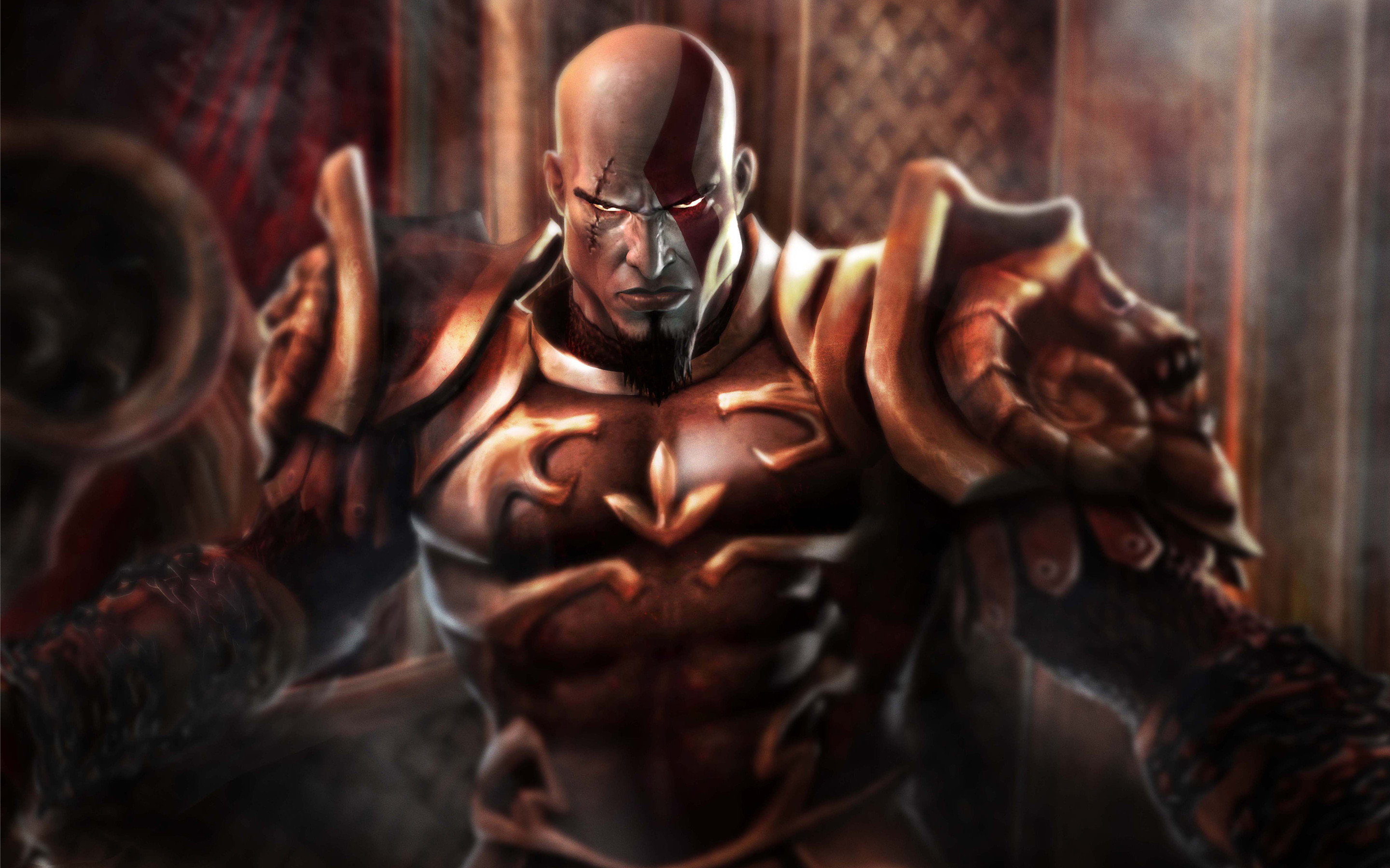 Kratos, God of War, Armatura, Trono, Arte digitale, 2K, sfondo desktop