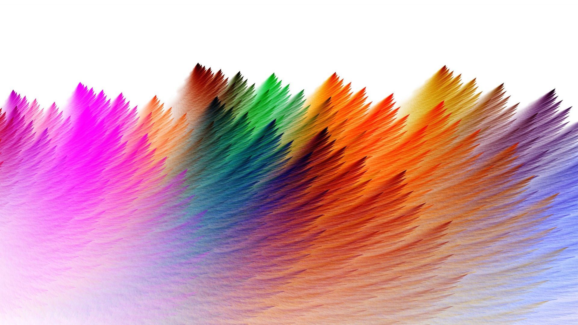 Arte frattale, Piume, Arcobaleno, Sfondo bianco, 1920x1080, wallpaper desktop
