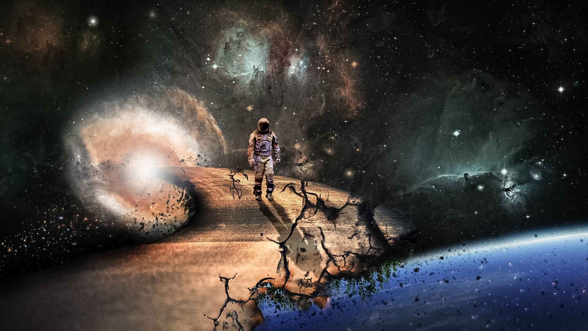 Interstellar, Astronauta, Galassia, Fan art, 1920x1080, sfondo per PC