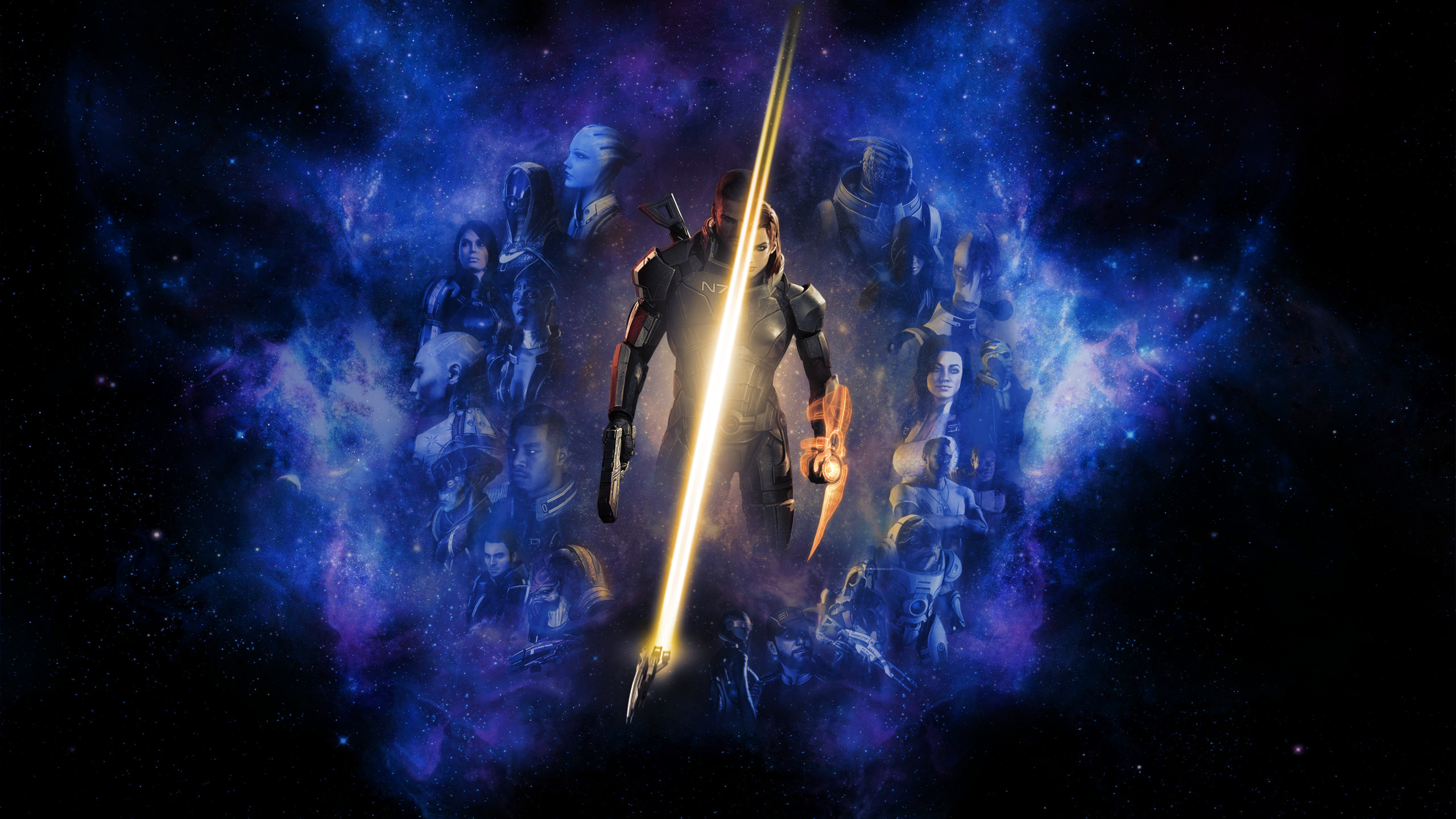 Mass Effect, Asari, Nebulosa, Blu, 2560x1440, wallpaper desktop