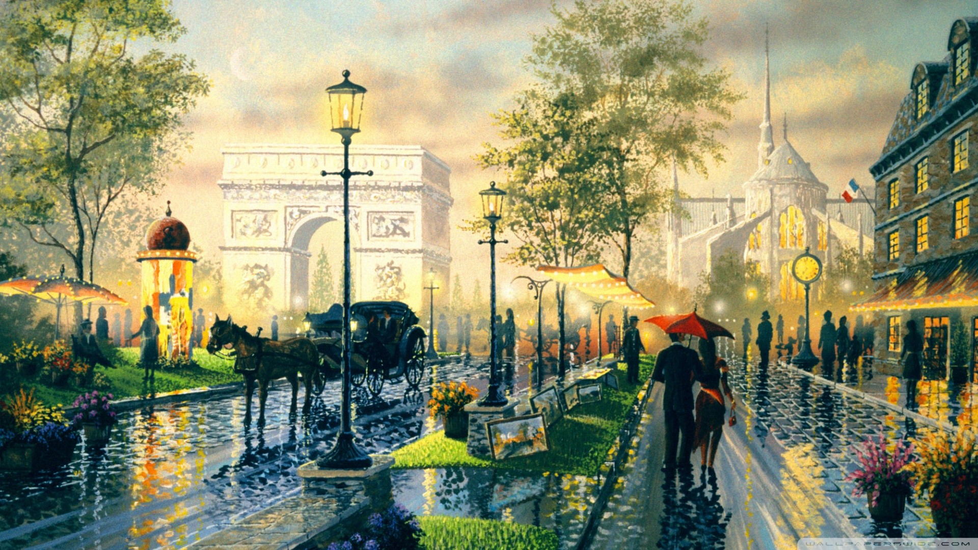 Arco di Trionfo, Parigi, Pittura, Carrozza, Full HD 1080p, sfondo desktop