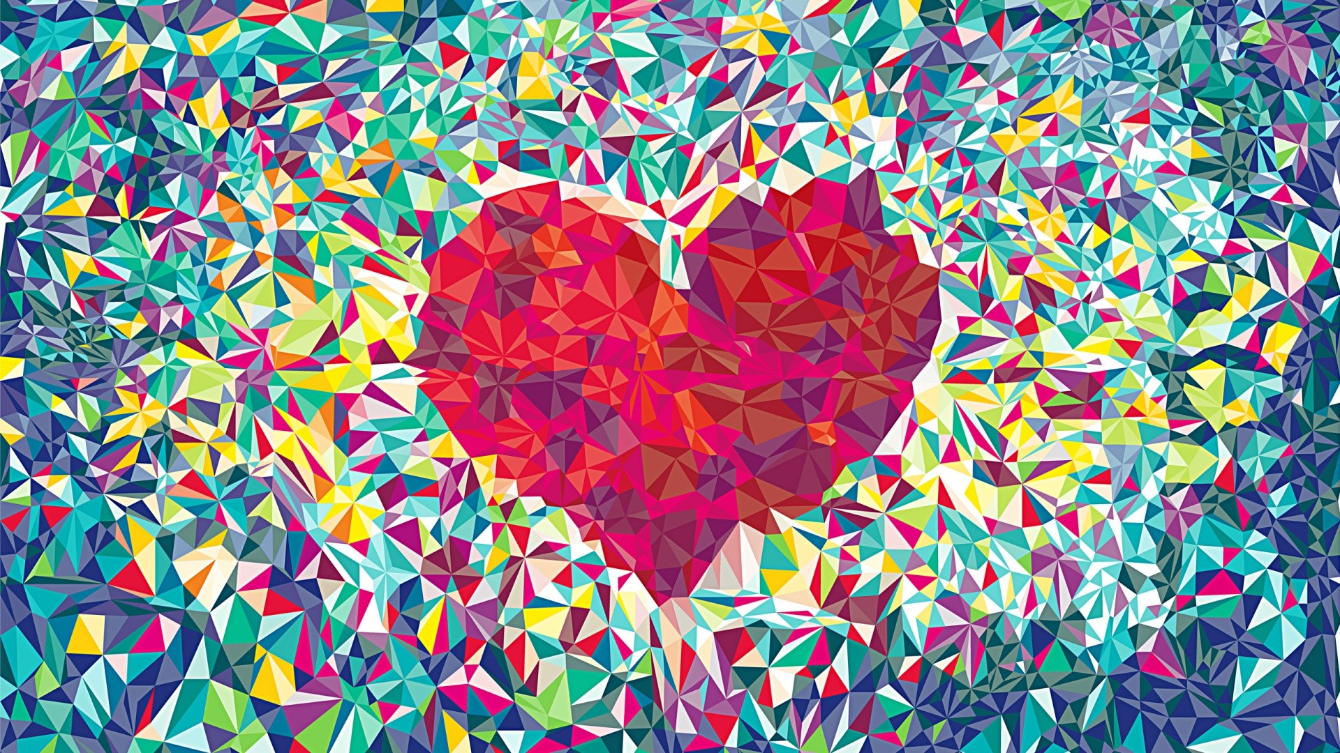 Cuore, Low poly, Mosaico, Colori vivaci, 16:9 Full HD, sfondo widescreen