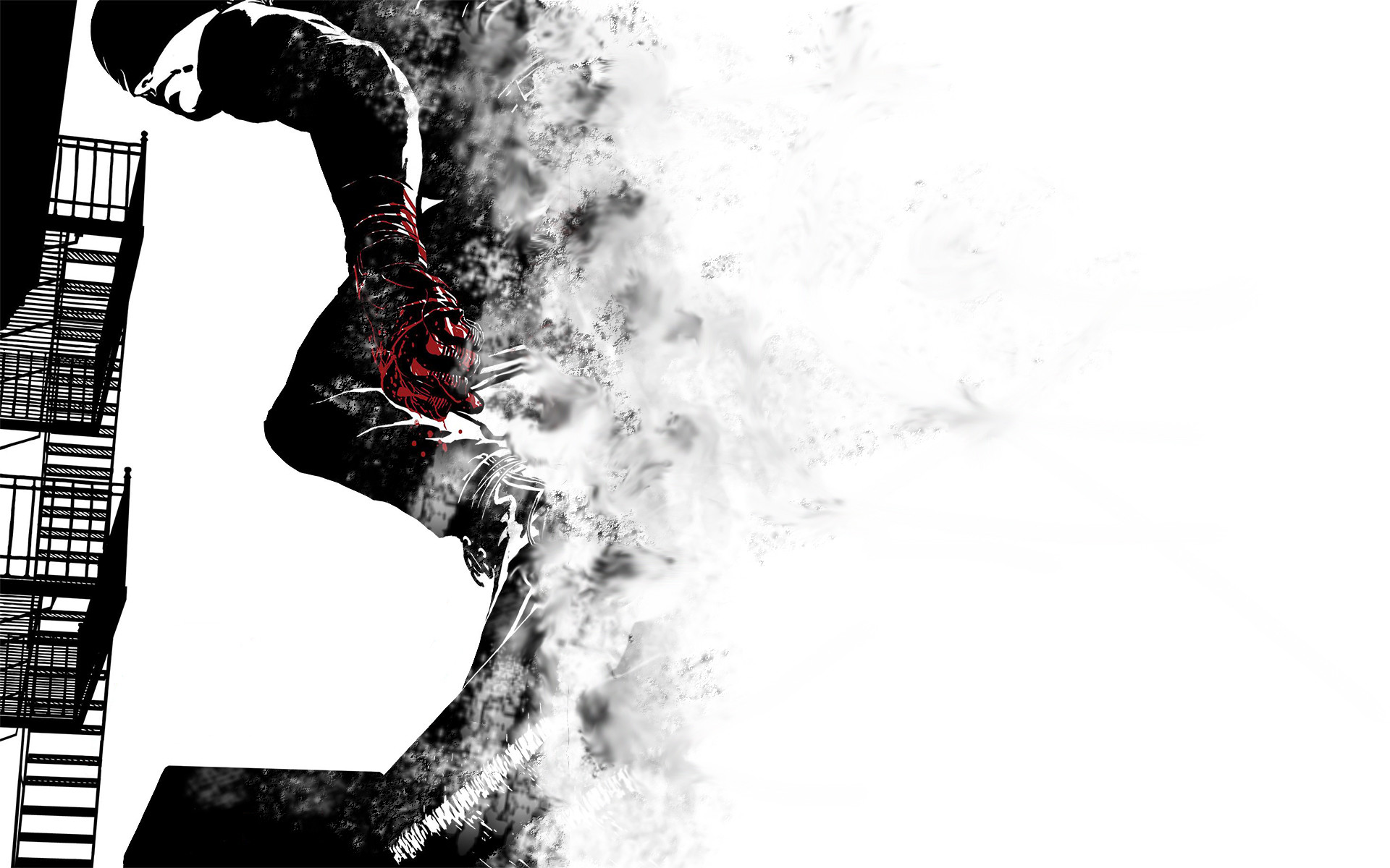 Daredevil, Fumetto, Scala antincendio, Bianco e nero, Full HD, sfondo Windows 11