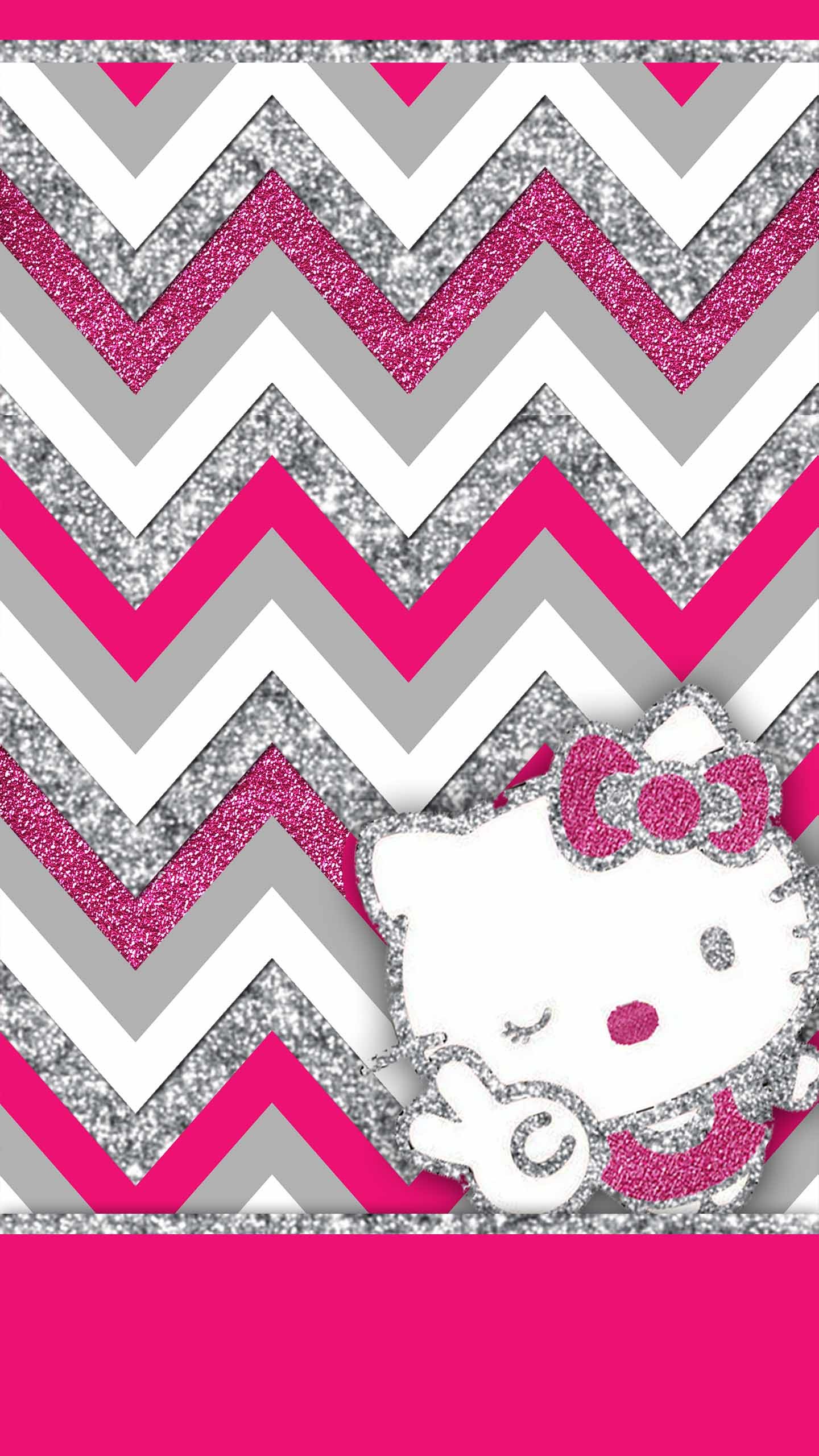 Hello Kitty, Zigzag, Glitter, Rosa e grigio, Chevron, QHD+, wallpaper per smartphone