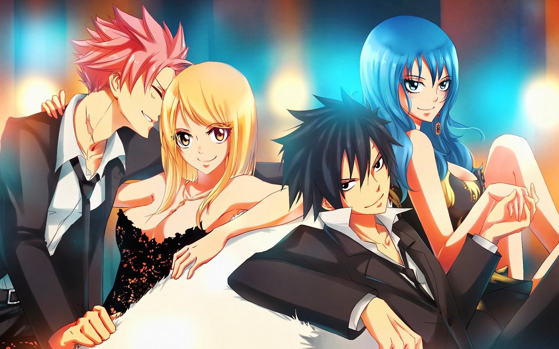 Natsu Dragneel, Lucy Heartfilia, Gray Fullbuster, Juvia Lockser, Fairy Tail, sfondo per PC