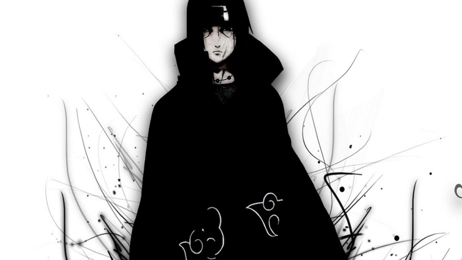 Itachi Uchiha, Akatsuki, Bianco e nero, Arte astratta, Full HD 1080p, sfondo desktop