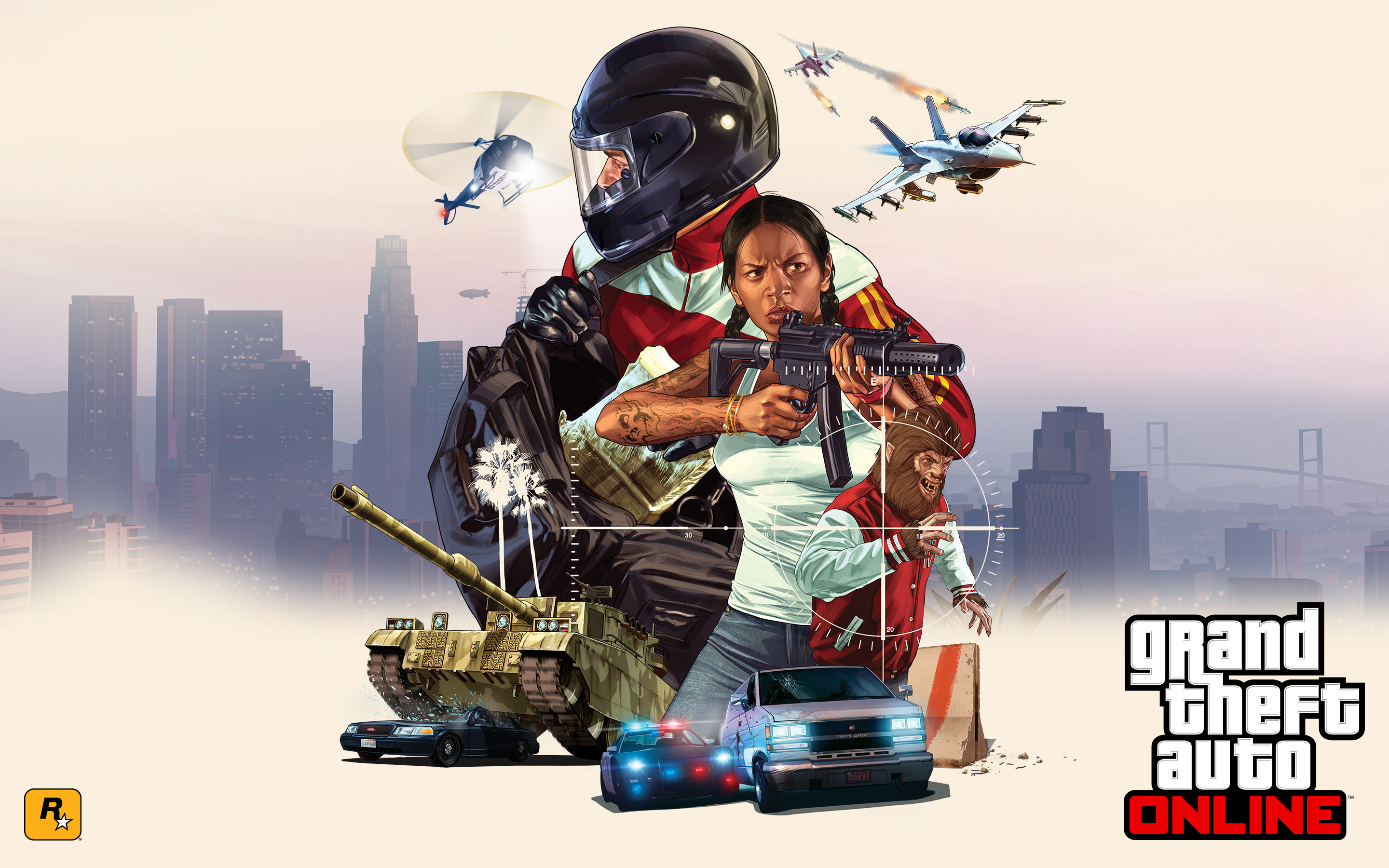 Grand Theft Auto Online, Carro armato, Elicottero, Logo, 2K, wallpaper per portatile