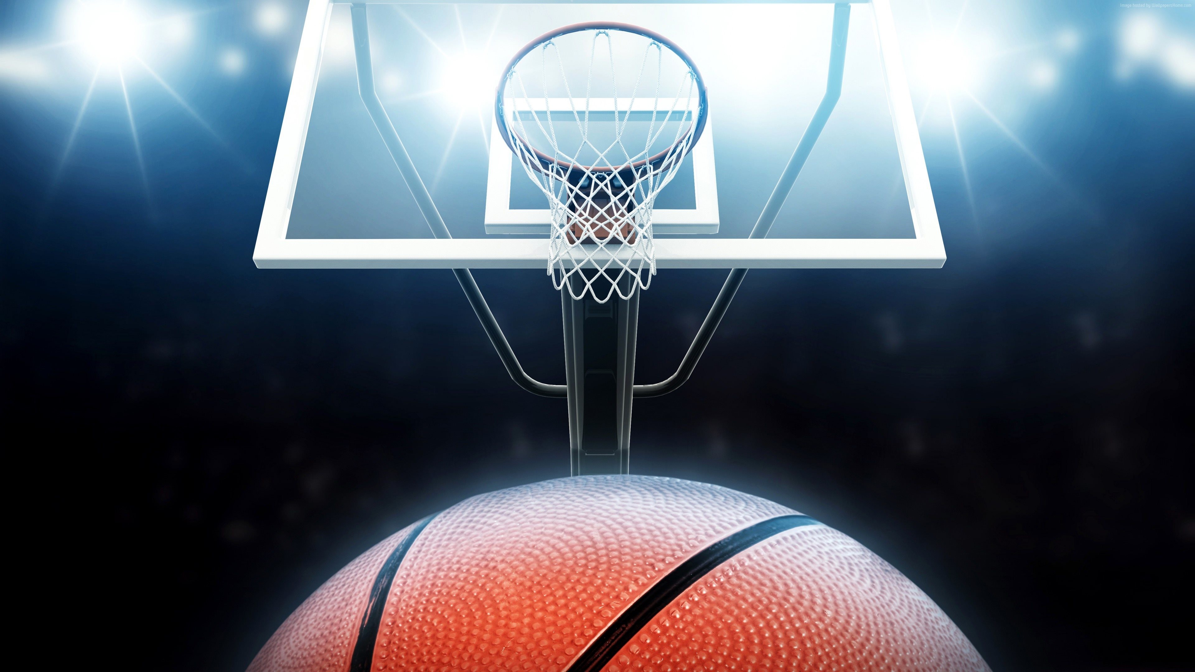 Canestro, Tabellone, Pallone da basket, Luci, 4K, sfondo desktop