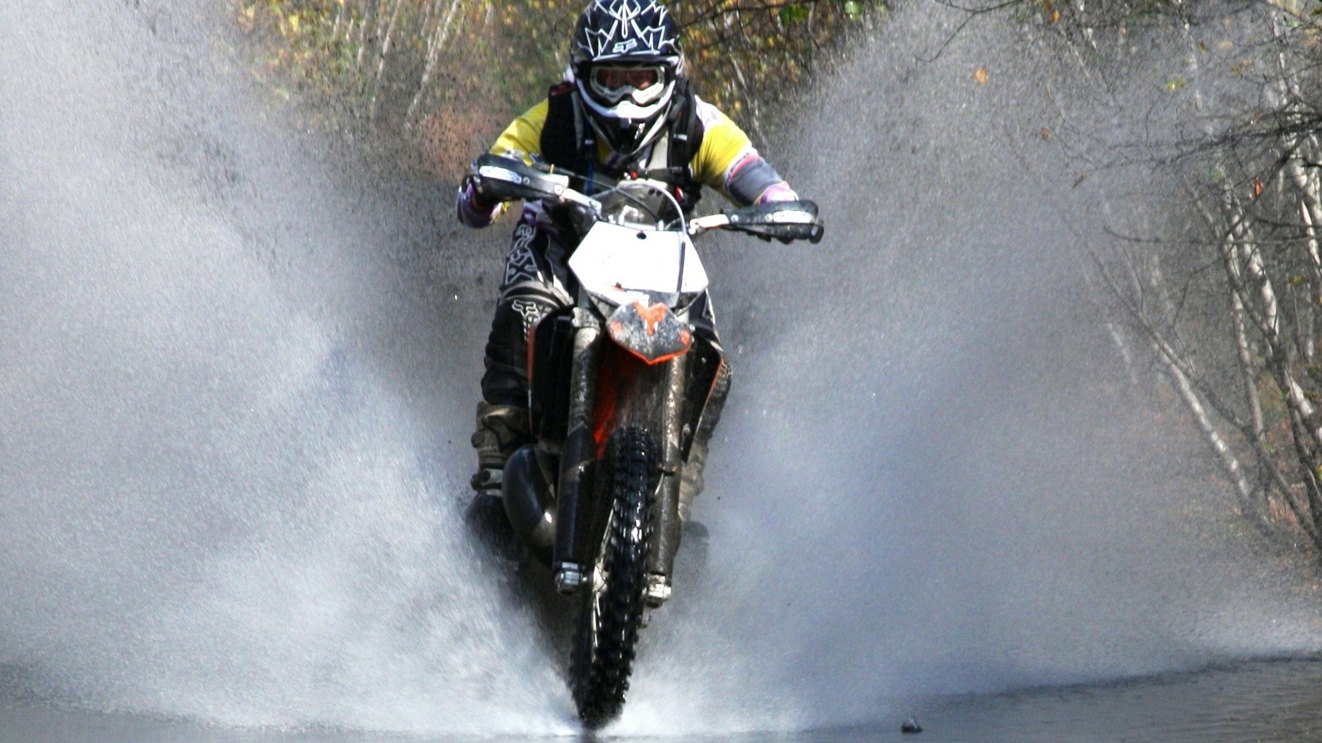 KTM, Motocross, Spruzzi d'acqua, Pilota, Fango, Full HD, sfondo per PC e portatile