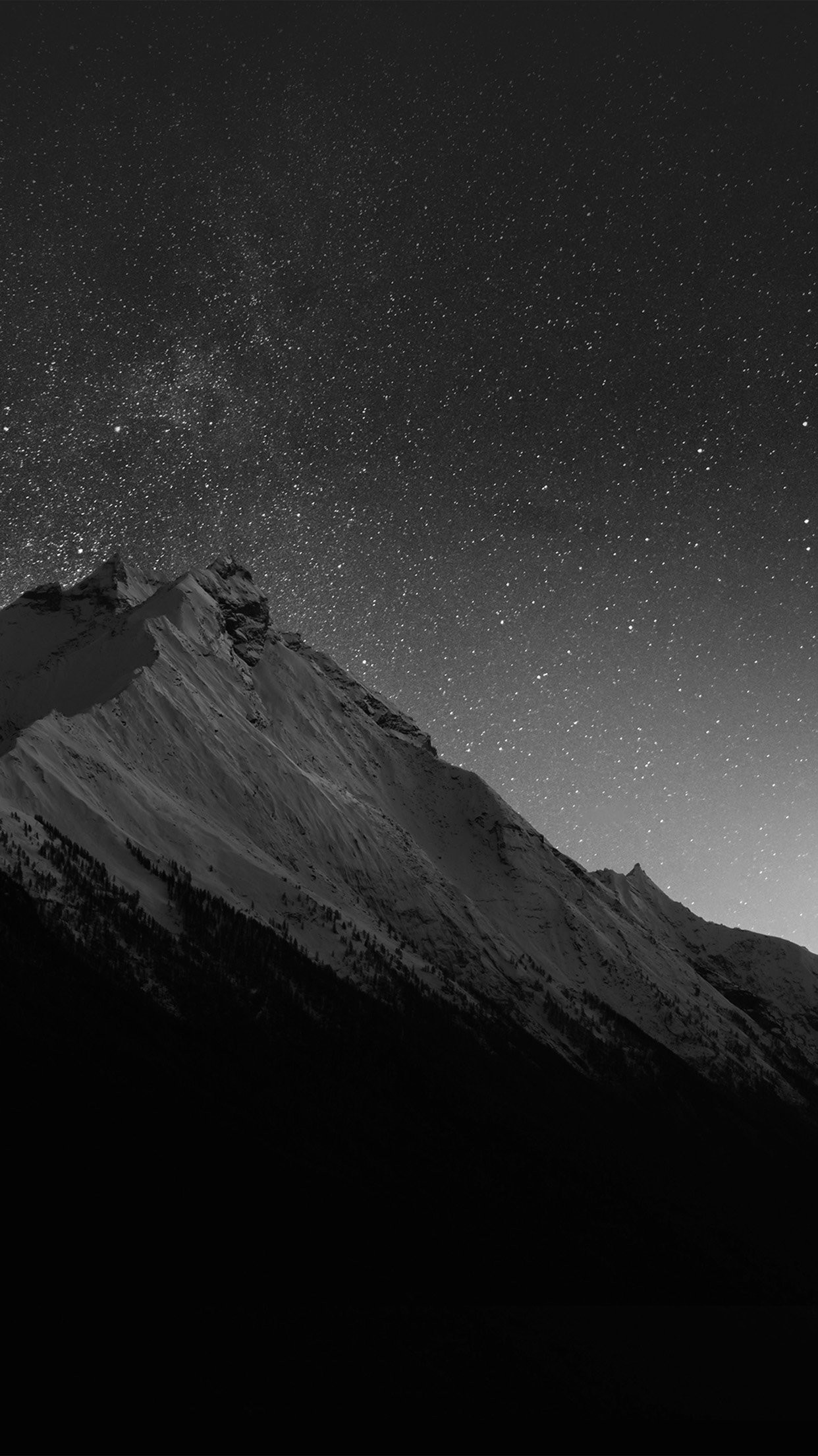 Montagna, Cielo stellato, Bianco e nero, sfondo schermata di blocco iPhone 7 Plus