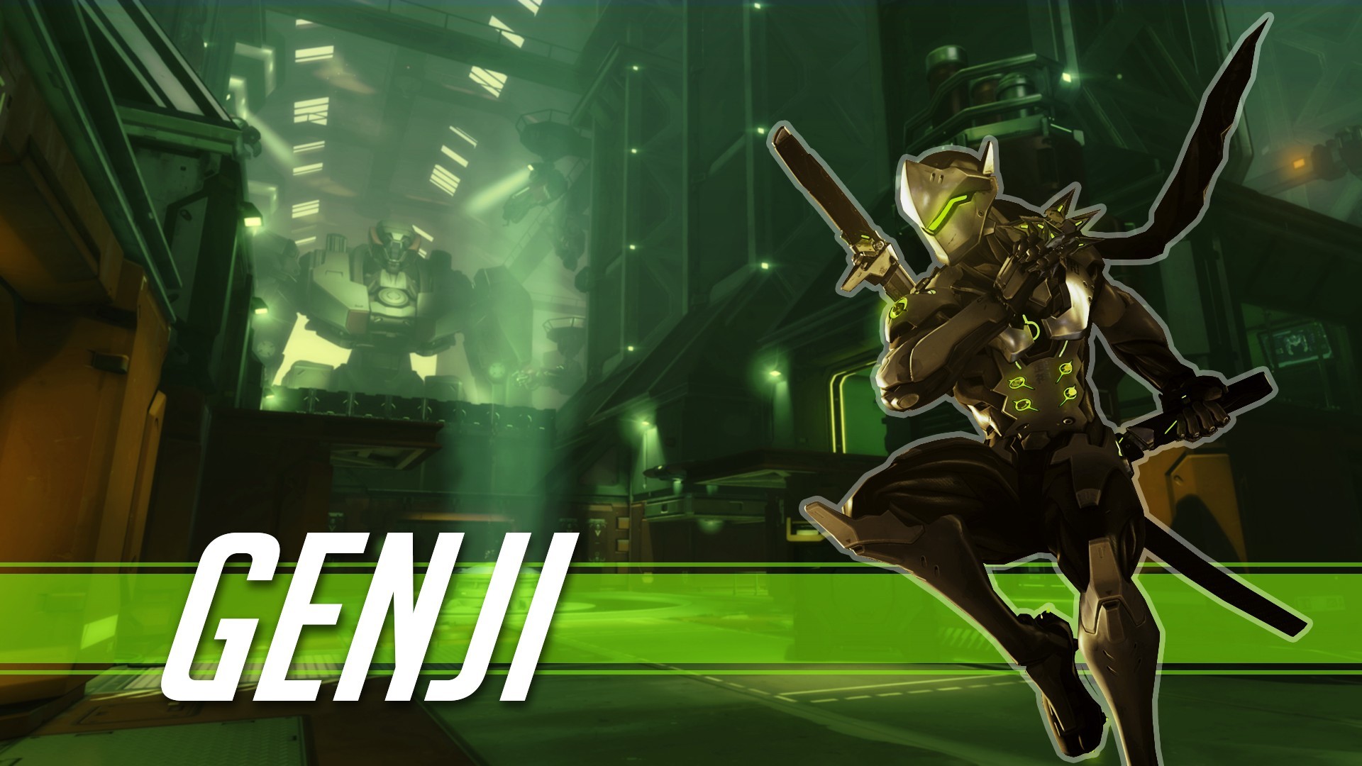 Genji, Overwatch, Scritta, Verde, 1920x1080, immagine di sfondo