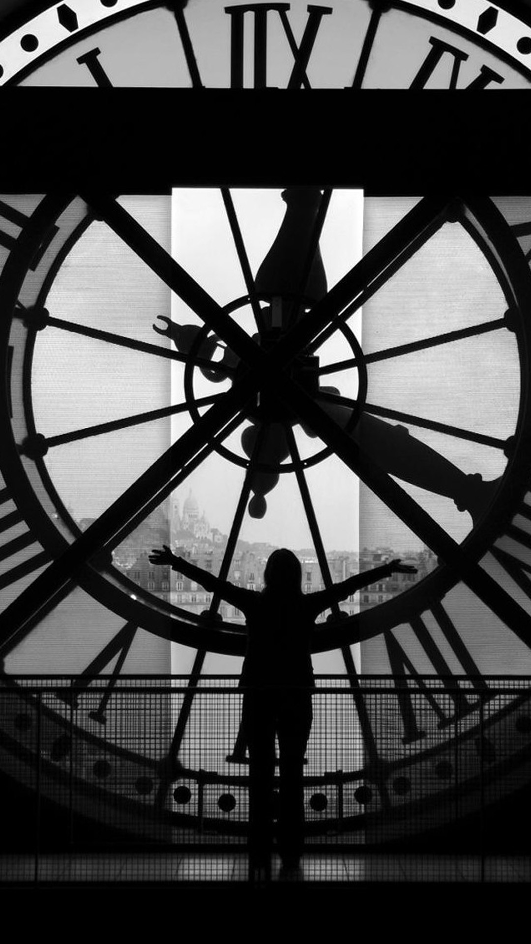 Musée d'Orsay, Orologio, Silhouette, Bianco e nero, Full HD, sfondo per iPhone e Android