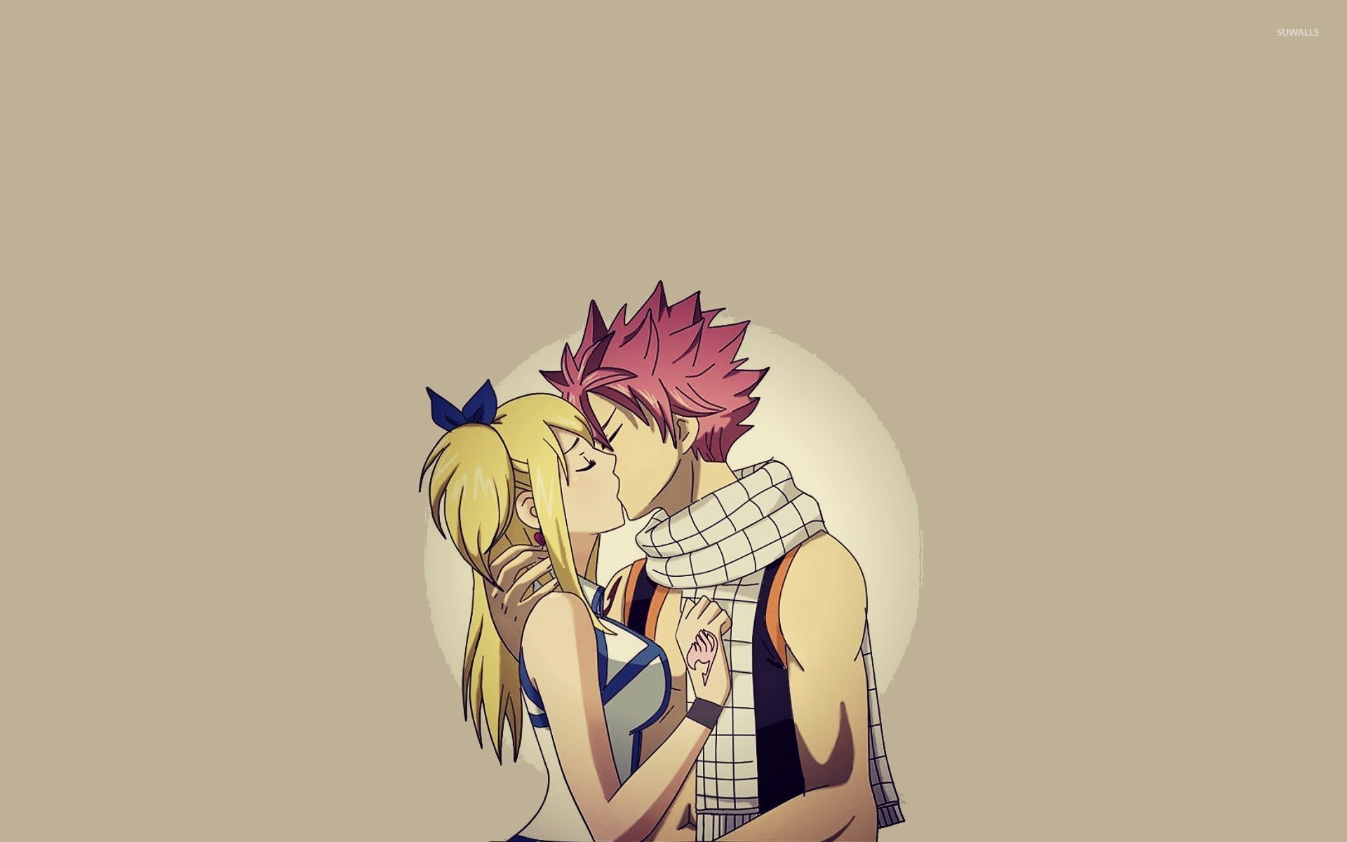 Natsu Dragneel, Lucy Heartfilia, Fairy Tail, Bacio, Minimalismo, sfondo 1920x1200 per PC